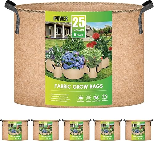 Miniatura 8 de iPower Paquete de 5 bolsas de cultivo de plantas de 7 galones, macetas de tela de aireación no tejida gruesa resistente y duradera, asas de correa