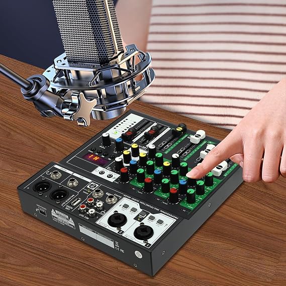Mixer Audio 4 Channel DJ Audio Mixer 4-Channel DJ Mixer Bluetooth Mixer Portable Music Effects Sound Card Protable Mixing Console