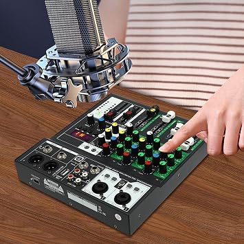 Mixer Audio 4 Channel DJ Audio Mixer 4-Channel DJ Mixer Bluetooth Mixer Portable Music Effects Sound Card Protable Mixing Console