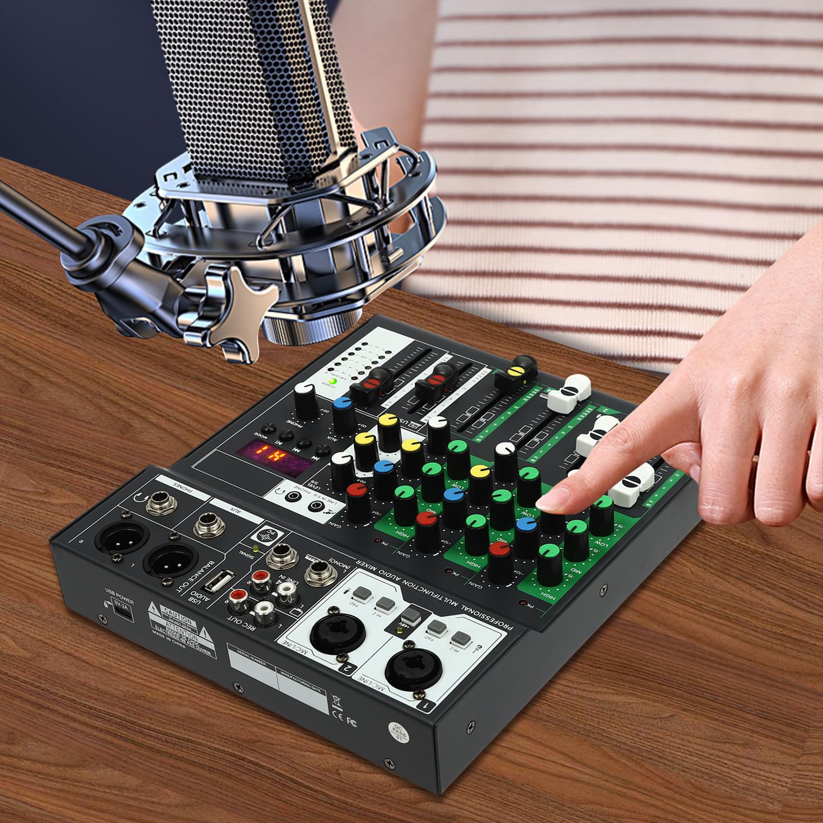 Mixer per DJ a 4 canali, mini mixer audio USB e mixer audio Bluetooth DJ controller, console di miscelazione, per KTV a casa, palcoscenico, bar, ecc