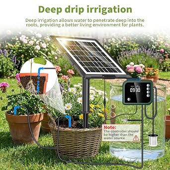 Forever Speed Solar Drip Irrigation Kit,Solar Powered Irrigation System with Digital Display,15M 3W Solar Automatic Watering System for Pot Plants Greenhouse,Garden,Terrace Lawn