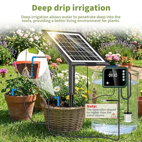 Forever Speed Solar Drip Irrigation Kit,Solar Powered Irrigation System with Digital Display,15M 3W Solar Automatic Watering System for Pot Plants Greenhouse,Garden,Terrace Lawn