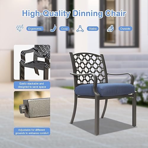 Miniatura 4 de Domi Outdoor - Juego de comedor de patio de 7 piezas, mesa de comedor de metal, sillas giratorias y de comedor, juego de conversación con cojines