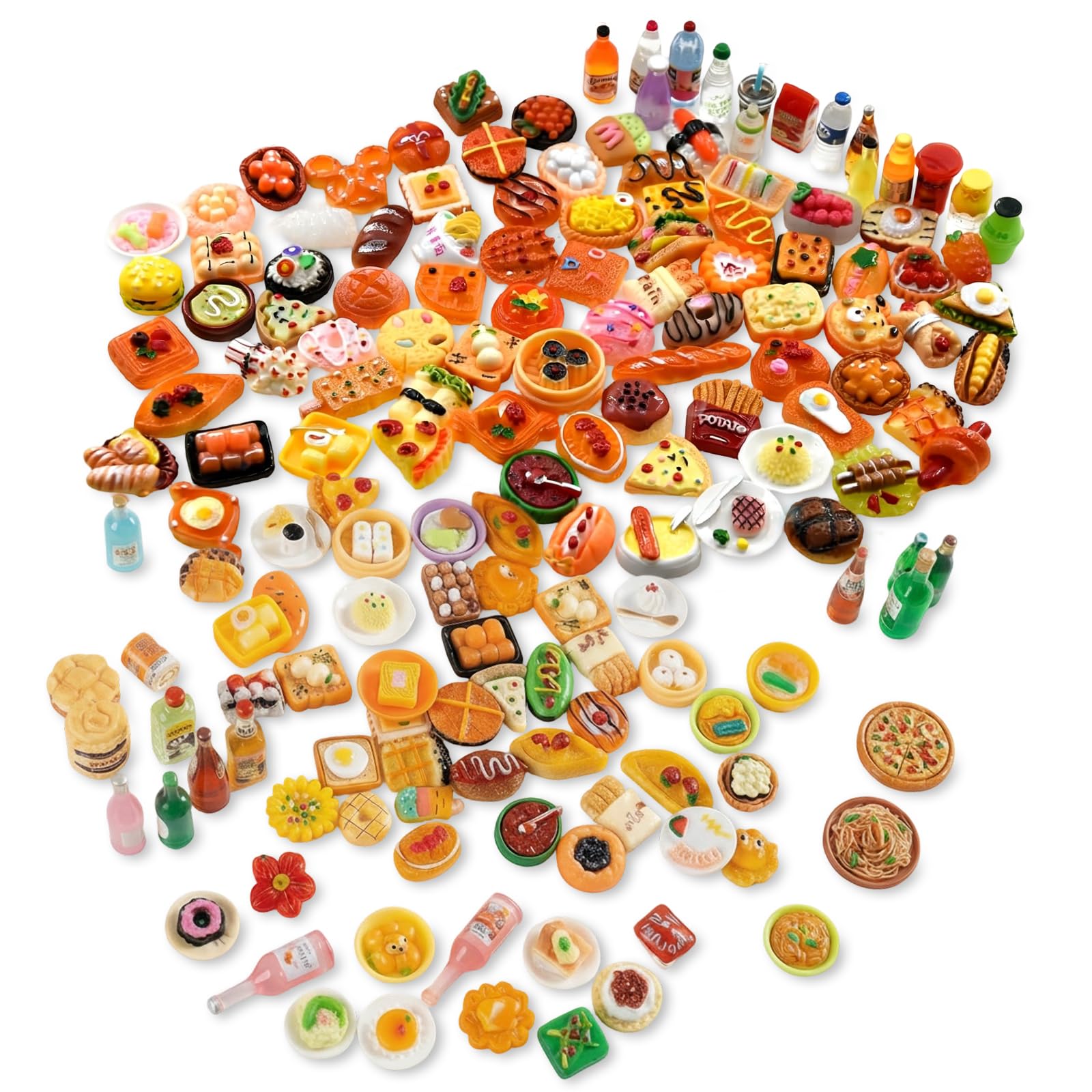 90Pcs Mini Food, Mini Stuff, Random Coloured Bottles and Miniature Food Items for Dollhouse Role Play and Creative Storytelling Sessions