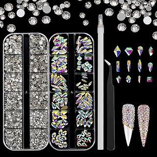 AARDWO 2568 Pcs Rhinestones Nail Gems Face Gems Makeup Gems Clear Rhinestones Set Multi Shapes Crystal for Nails Shoes Clo...