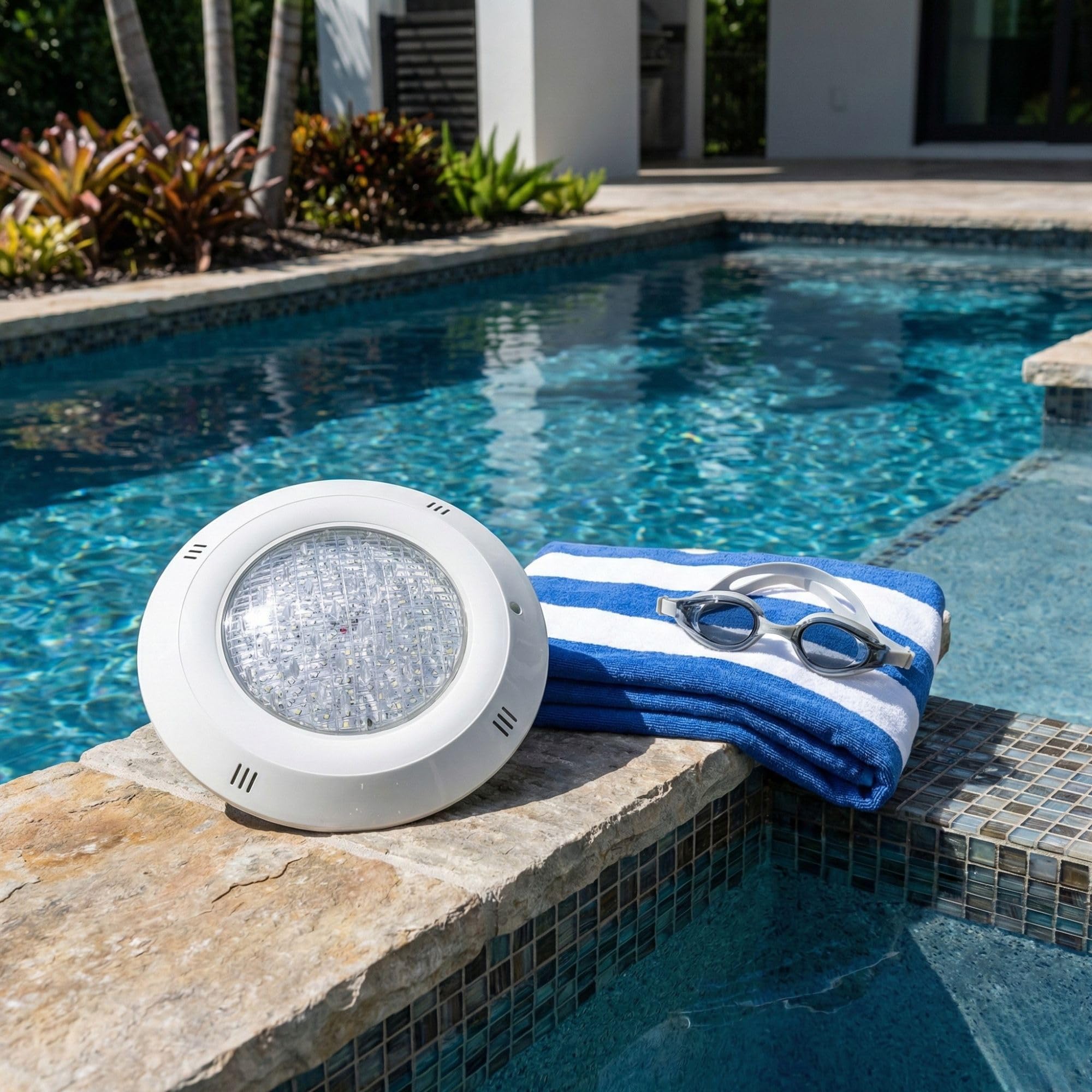 SWIMHOME Warmpool Foco LED Piscina Superficie 18W 12V AC Blanco Frío 6000K IP68 29cm Cruceta 4 Tornillos