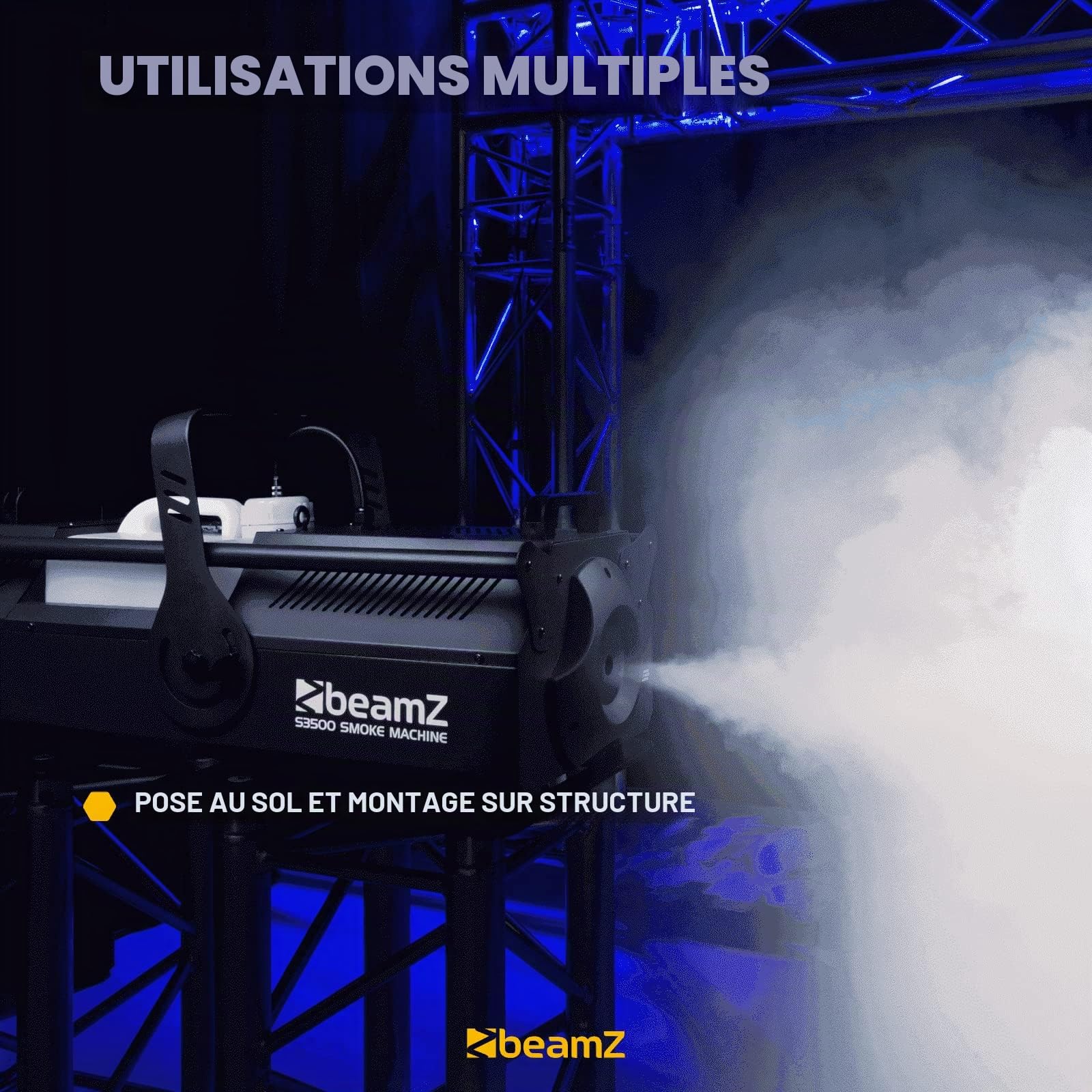 BeamZ S3500 Machine à Fumée Professionnelle DMX 3500W, Écran de Contrôle Affichage LCD, Télécommande sans Fil, 1200 m³ de Débit par Minute, Réservoir 5 L, Idéal pour Grandes Salles