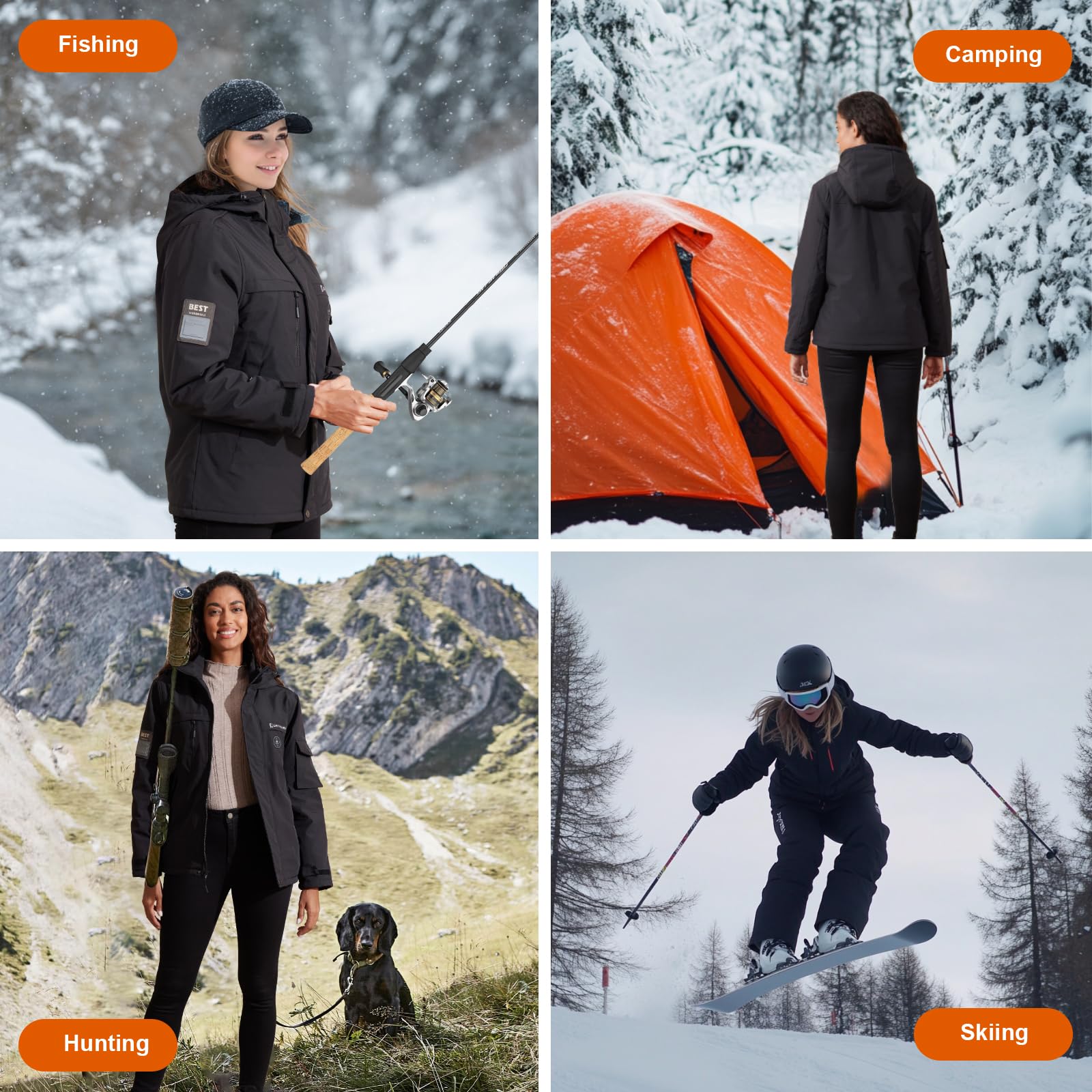 Veste Chauffante Femme avec Doublé Polaire, Batterie 20000mAh, Manteau Chauffant Électrique 6 Zones de Chaleur - Imperméable, Coupe-Vent et Lavable pour Ski, Randonnée, Travail en Extérieur