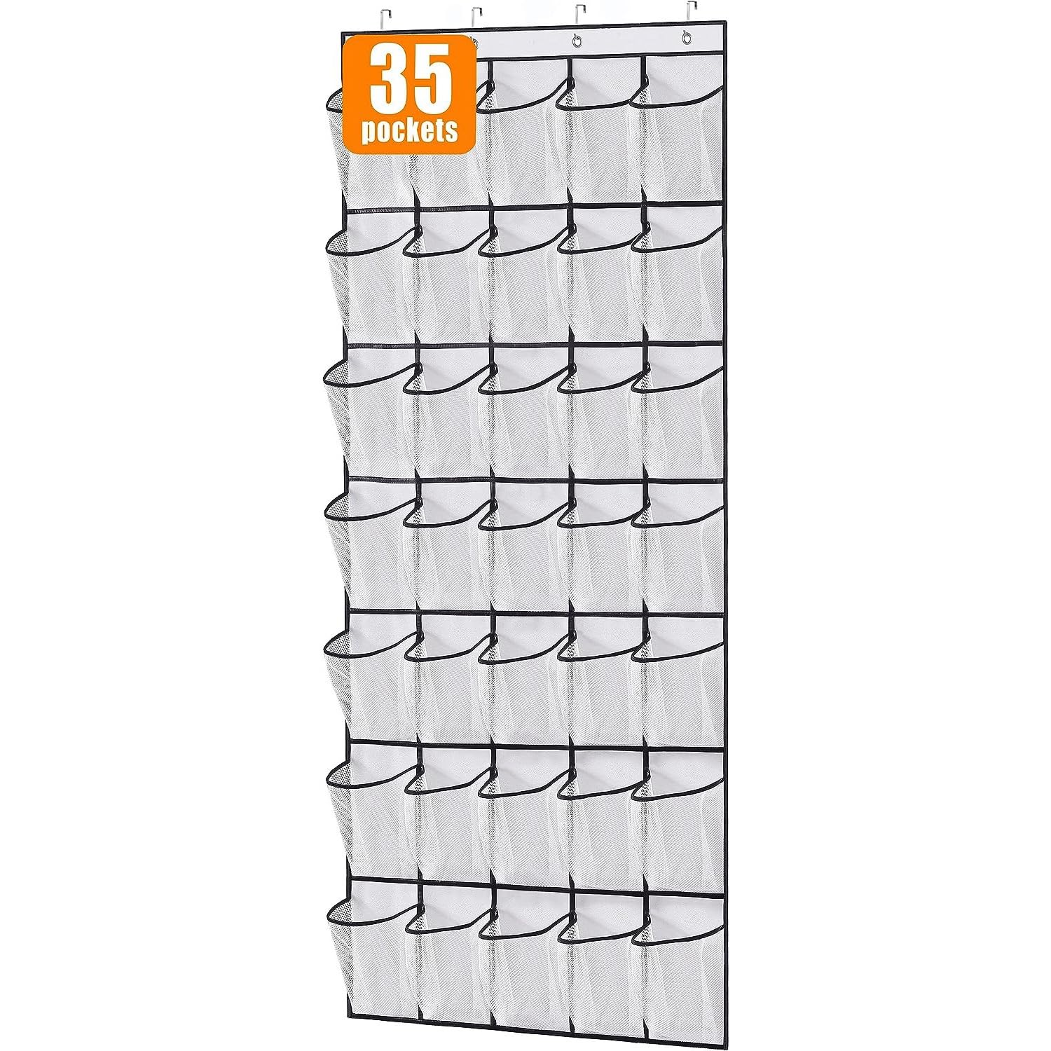 Tommioile 35 Pockets Large Clear Pockets Over The Door Hanging Shoe Organizer (White)