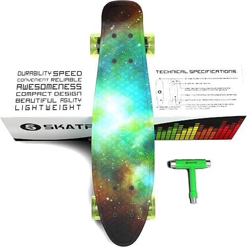 Miniatura 6 de Skatro - Monopatín modelo mini cruiser. Tablero de plástico de estilo retro de 22 x 6 pulgadas.Viene completo.