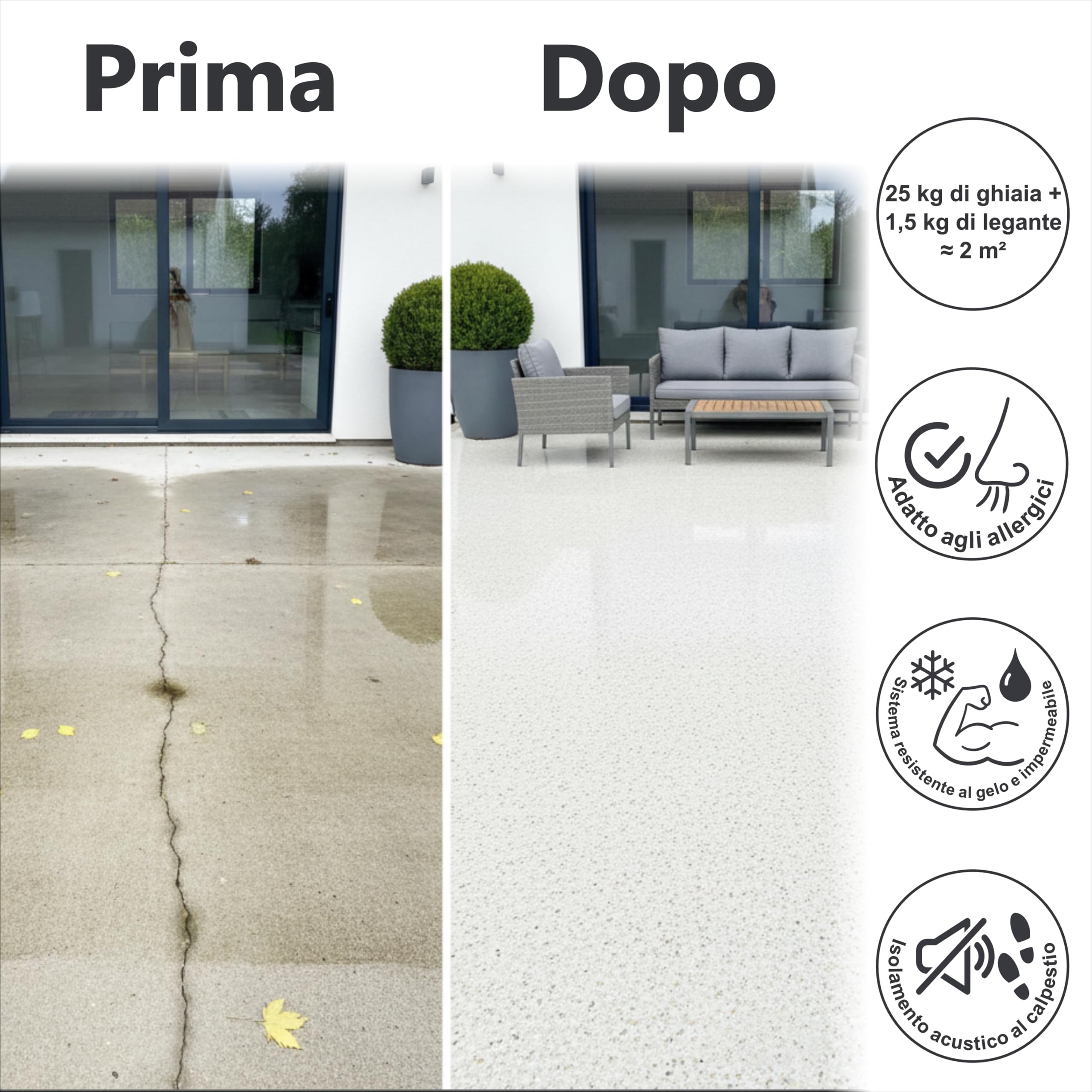 Tappeti pietra per esterni 2m² protezione UV ghiaia marmo resina 25kg - Bianco Carrara 1-4mm