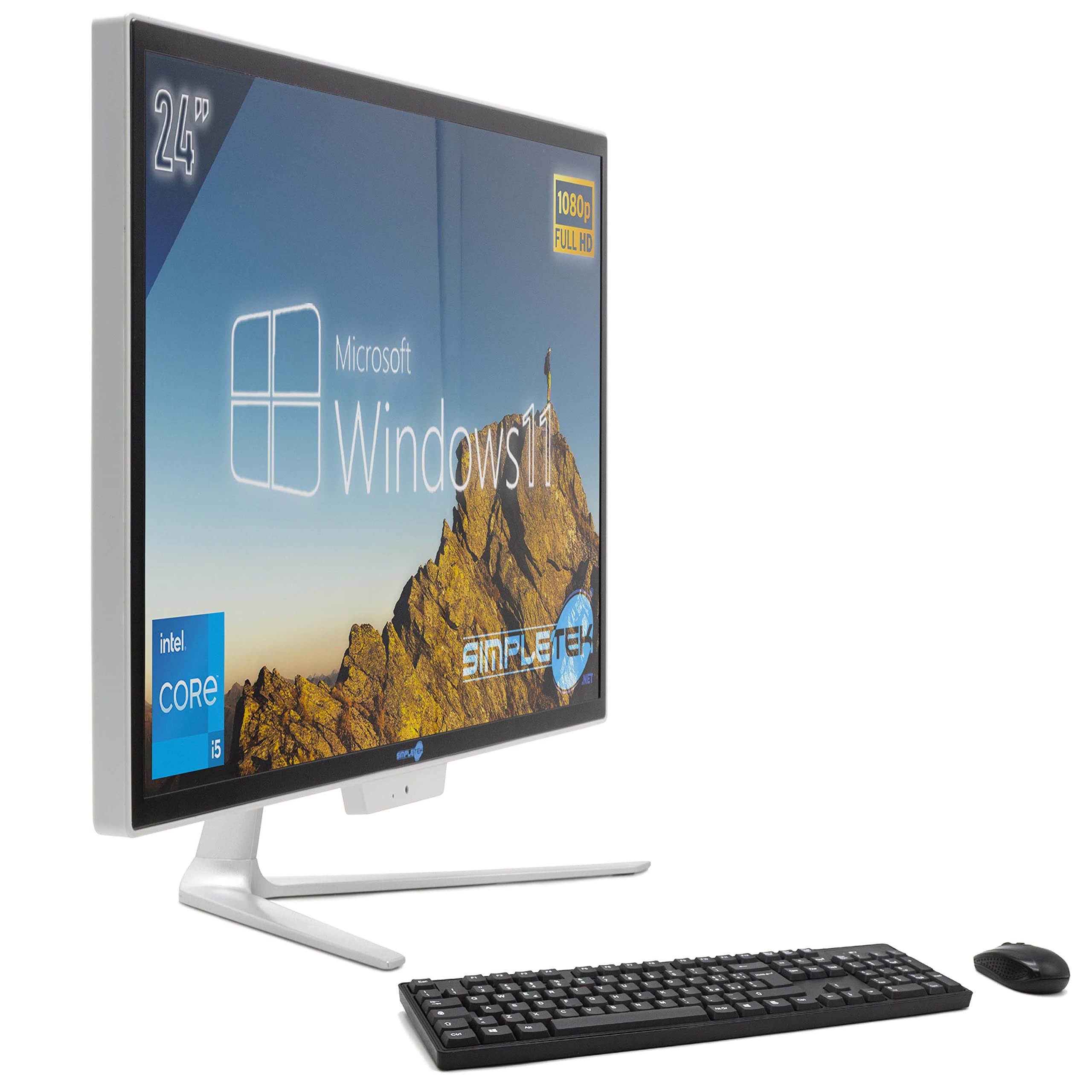SIMPLETEK PC All in One Core i5 hasta 3.20 GHz 8 GB RAM SSD 120 GB Windows 11 Pro | Pantalla 24" FHD Webcam integrada WiFi BT LAN HDMI | Ordenador fijo Casa Oficina Escuela Trabajo