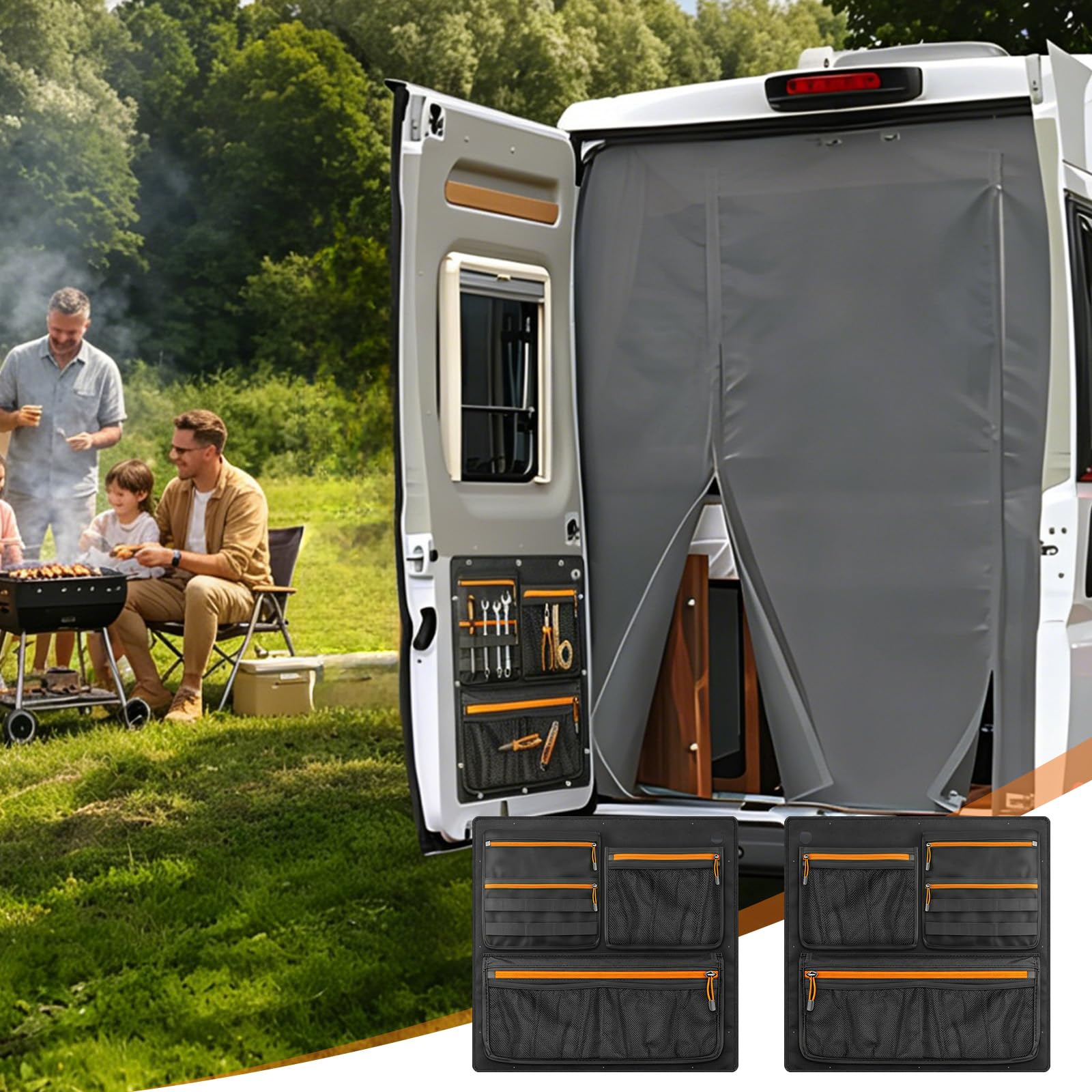 Scheunentor Aufbewahrungsorganizer kompatibel mit Fiat Ducato/Citroen Jumper/Peugeot Boxer 2006-2026, 1680D Polyester Taschen-Organizer für Hecktüren