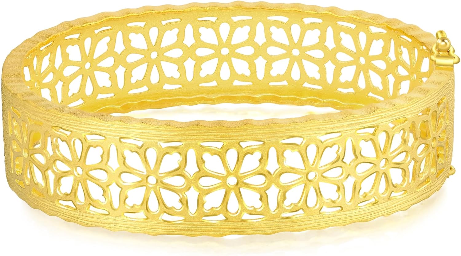 CHOW SANG SANG 999.9 24K Pure Gold Cultural Blessings Gesar Flower Bangle for Women(08 Wrist size 15-16cm) 86297K Price-by-Weight 37.05g Gold