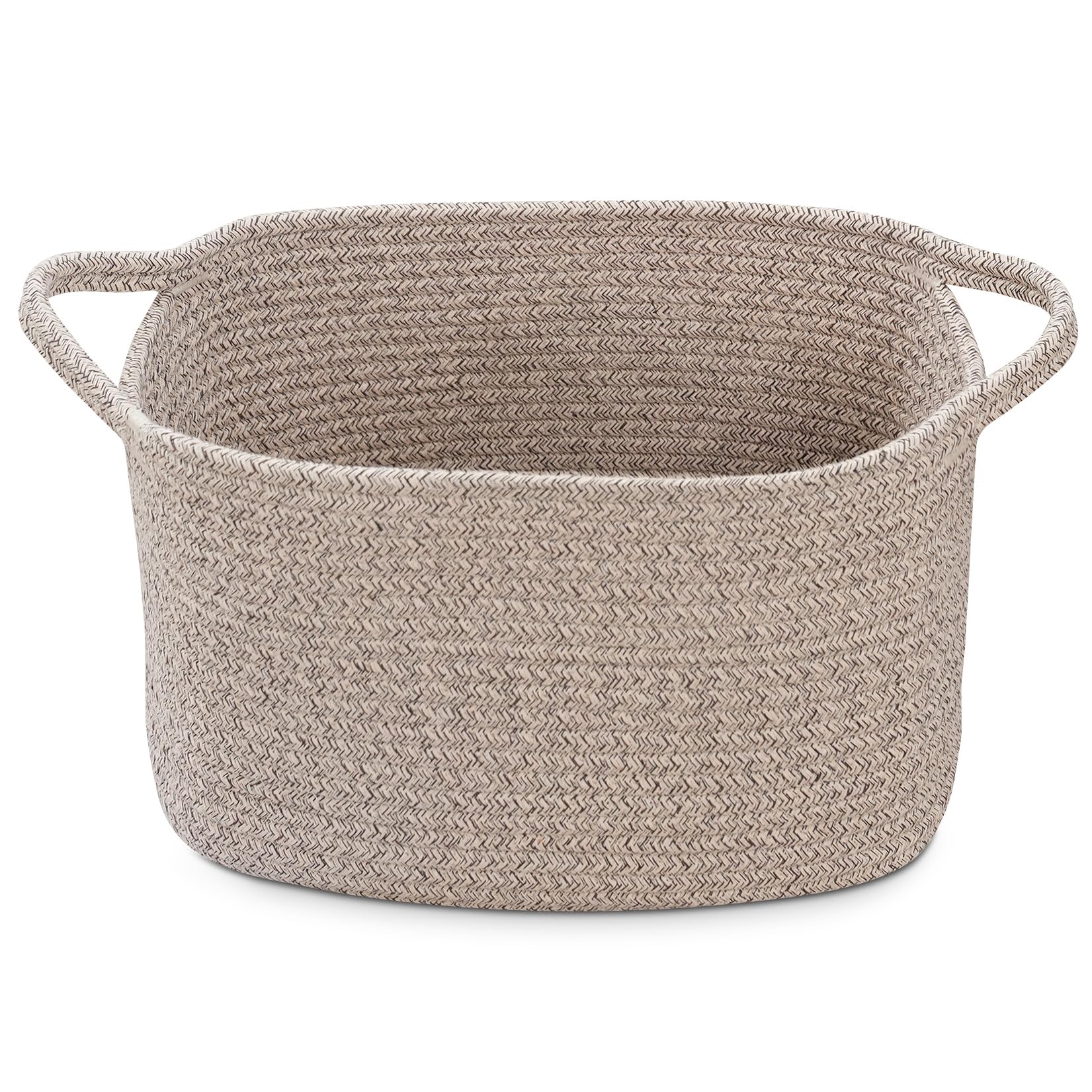 Woodluv Woven Storage Basket, Cotton Rope Basket for Shelves, Baskets Storage for Toys, Books, Shoes, Home Bathroom Decor, 33x23x20cm, Beige