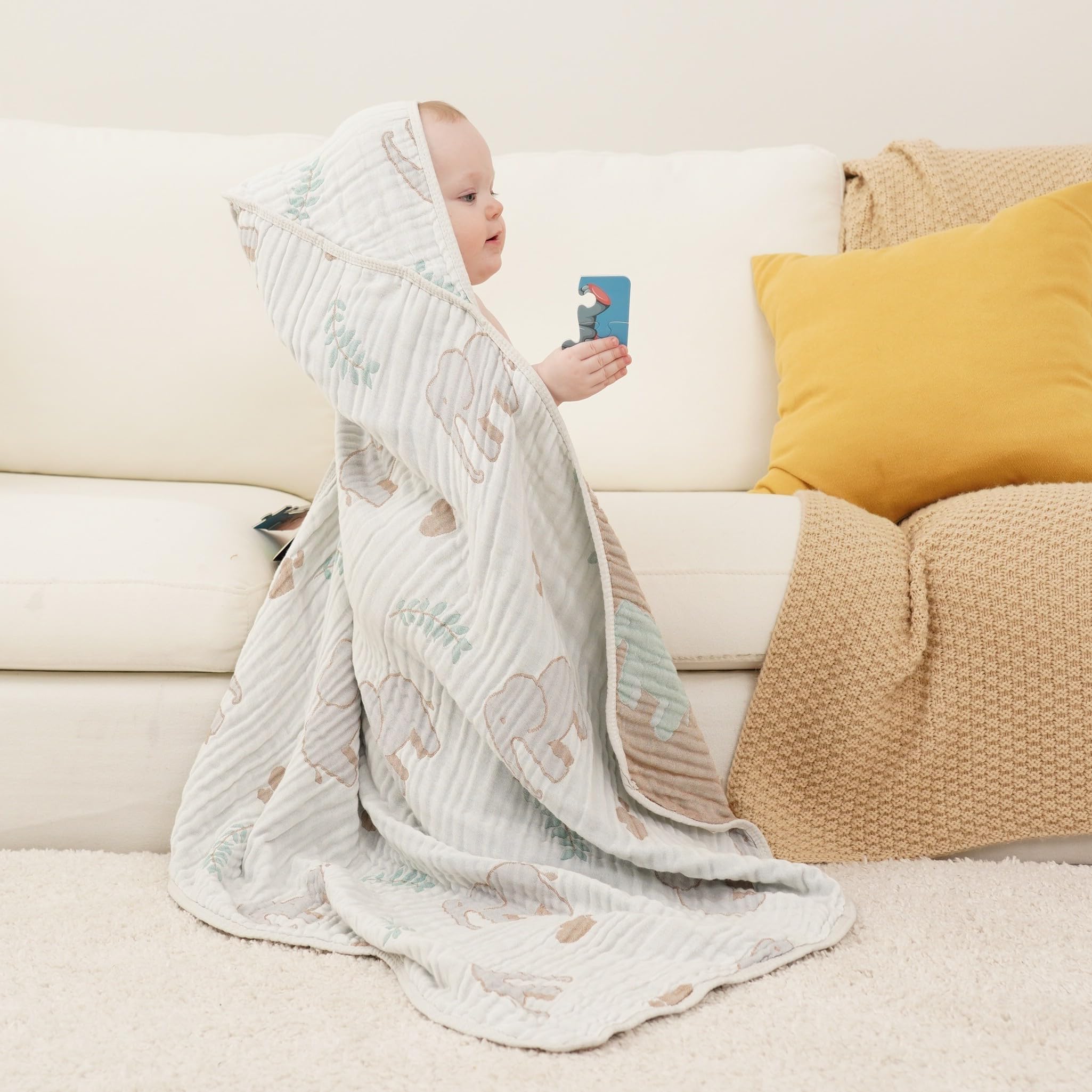 HardNok Ultra-Soft Muslin Baby Hooded Towel - 32 x 32 Inches, Ideal for Bath & Beach, Suitable for Both Boys & Girls from Newborns to Toddlers