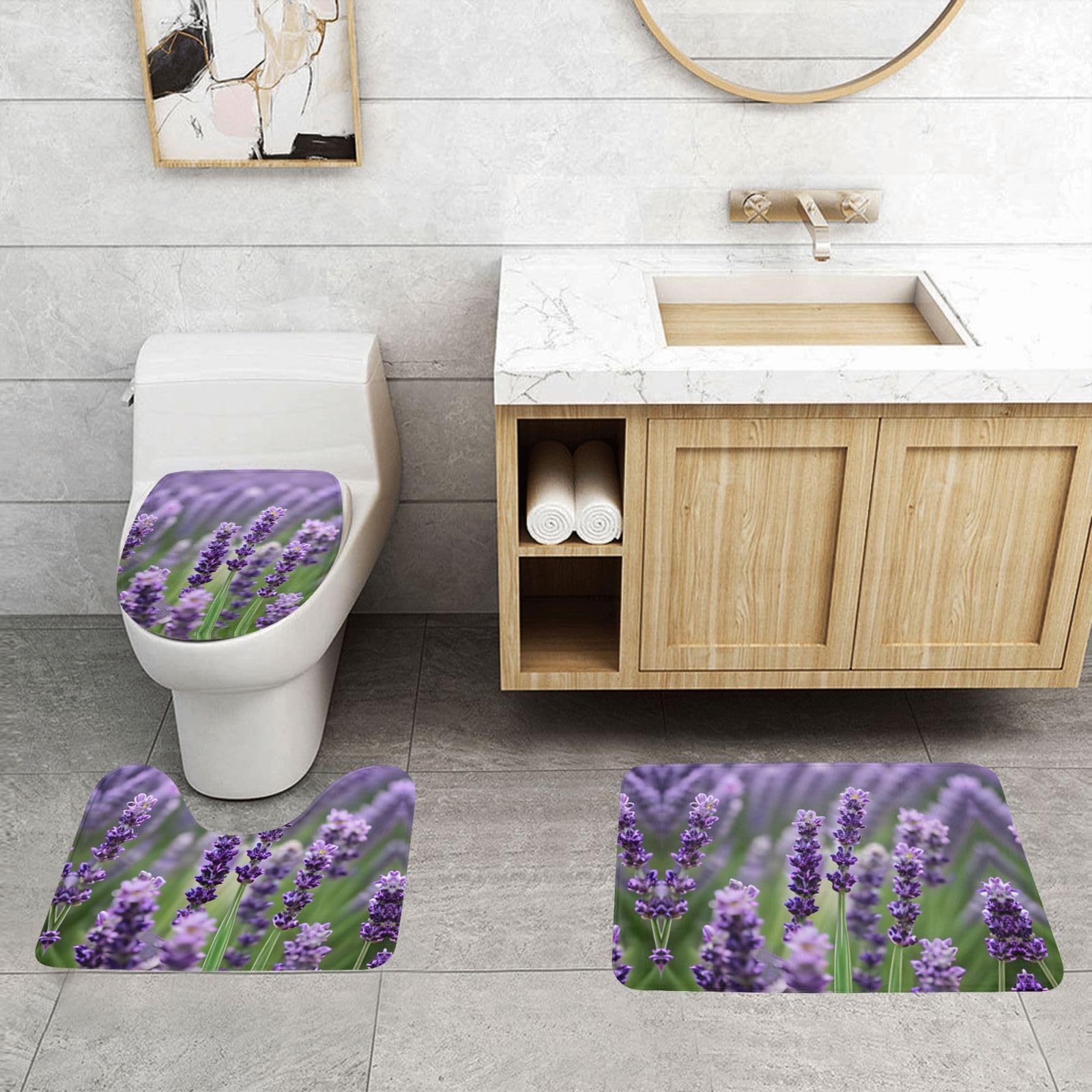 Tappetino Da Bagno Lavanda E Farfalle 45x75 Cm – Morbido In Microfibra Con Memory Foam, Antiscivolo, Stampa Floreale Acquerello Viola - 2