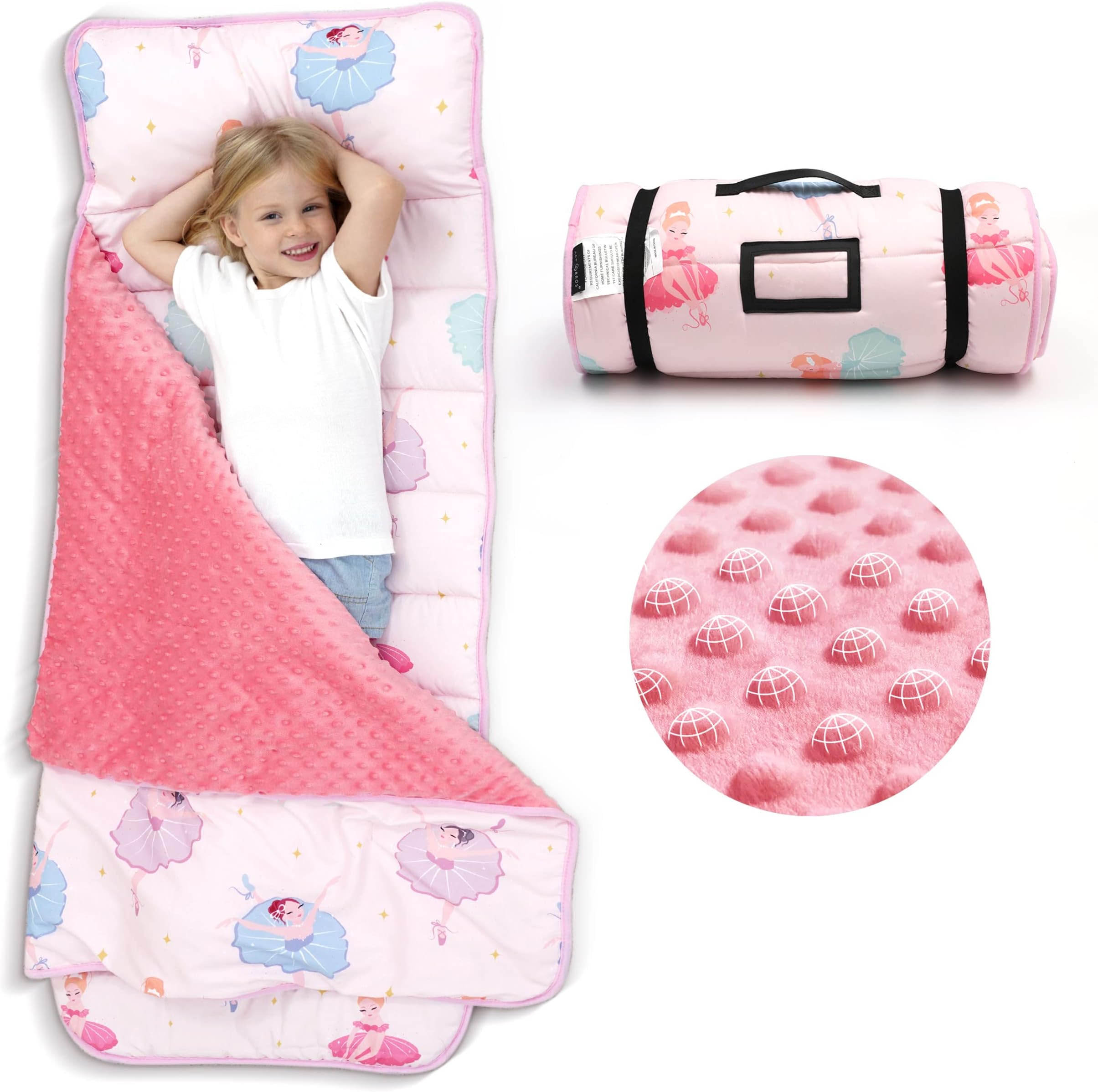 AcrabrosToddler Nap Mat with Pillow and Blanket-53 x 21 x1.5 Inches,Extra Large,Rolled Napping Mats for Toddlers Boys Girls,Kids Sleeping Bag for Daycare, Preschool,Travel,Camping, Ballet