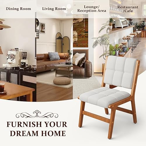 Miniatura 9 de Furniliving Juego de 2 sillas de comedor de madera de roble, silla de cocina tapizada de tela de lino moderna de mediados de siglo, sillas de