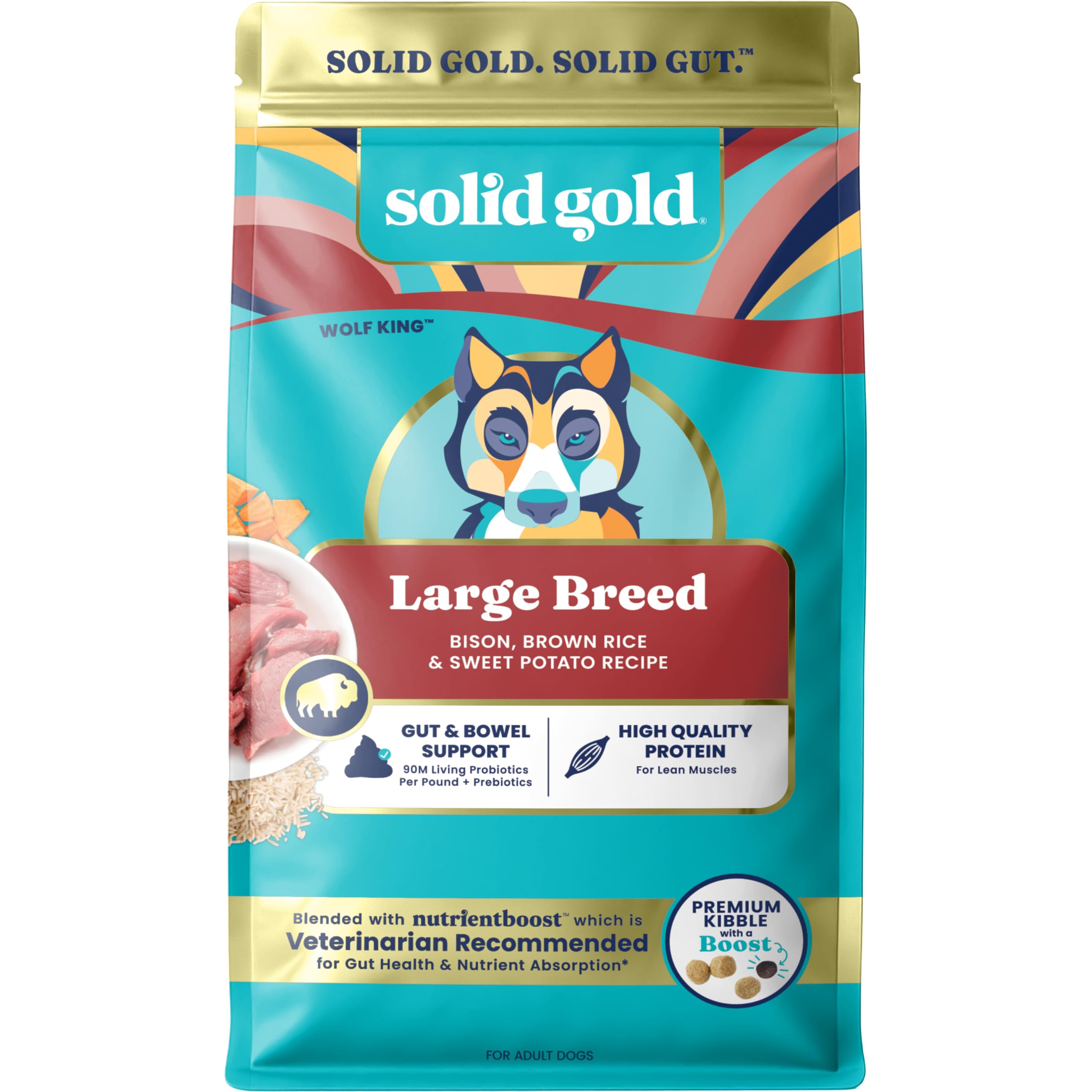 Solid Gold Bison Dry Dog Food for Large Dogs – High Protein, Whole Grain Kibble with Real Bison, Brown Rice & Omega 3 – Large Kibble w/Probiotics for
