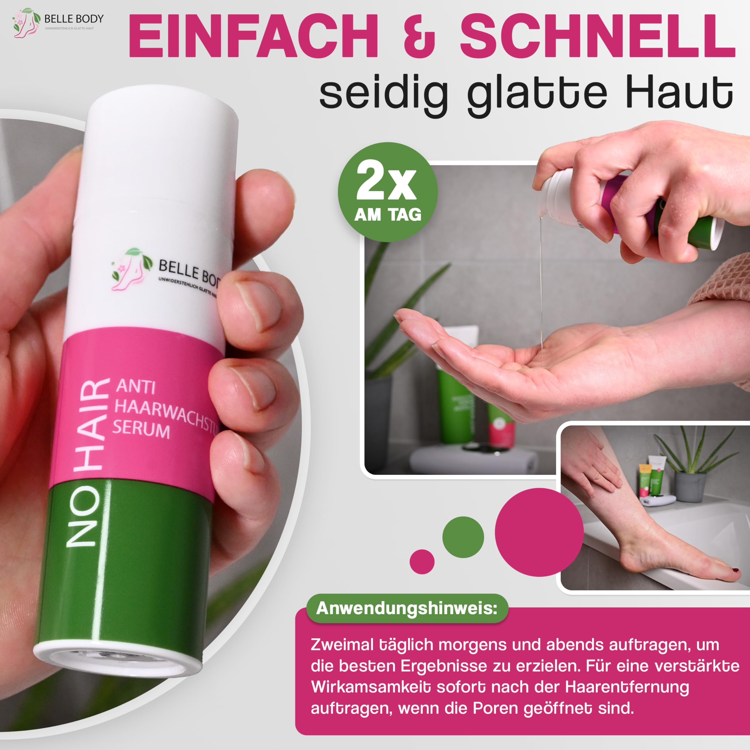 Belle Body Anti Haarwachstums-Serum 1x50ml – Mit CapiSlow™ & Vitamin B3, reduziert effektiv Haarwachstum, pflegt & beruhigt die Haut, ideal nach der Haarentfernung – Für Gesicht & Körper