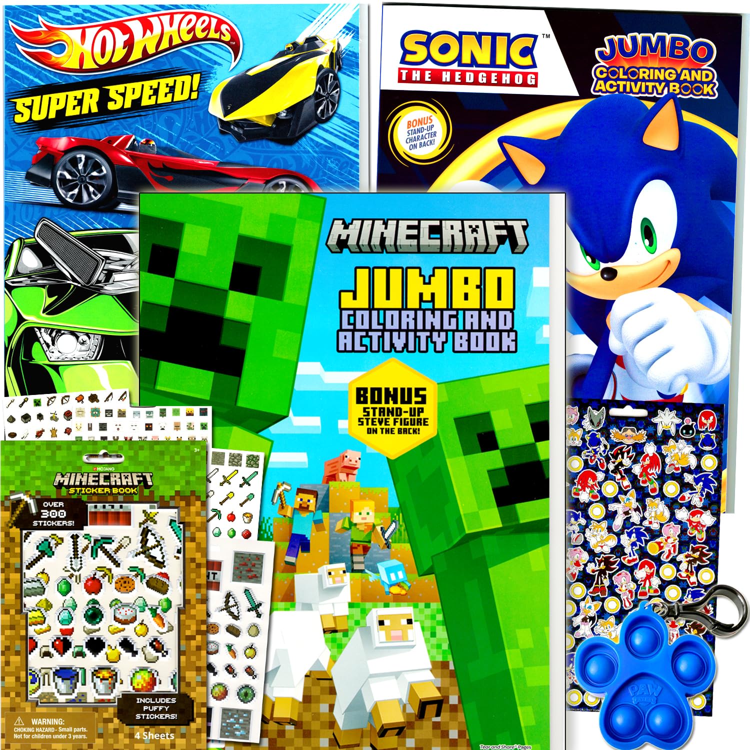 Kids Coloring & Activity Books for Boys Ages 4-8 Featuring Minecraft, Sonic The Hedgehog,Hot Wheels - Bundle with Stickers, and More