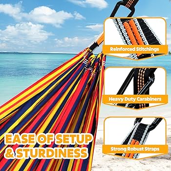 Amaca Doppia Da Campeggio Leggera - Portata 300kg, 275x140cm, Con Moschettoni E Corde Per Viaggi