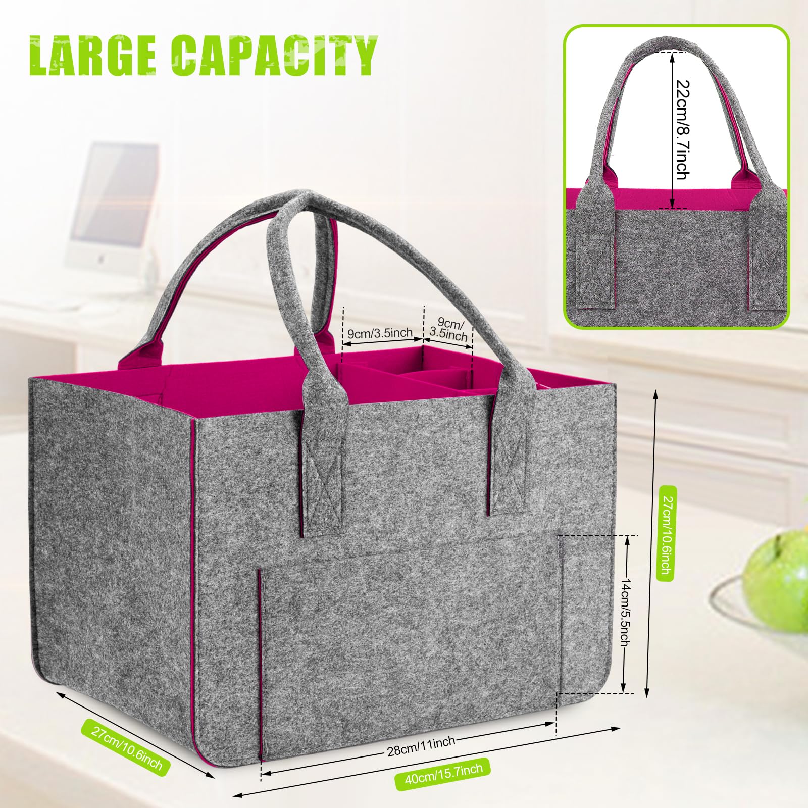 Eurhomewit Borsa in Feltro con Scomparto per Bottiglie, Cestino Pieghevole per la Borsa Shopper in Feltro/Borsa per Bottiglie/Borsa per Legna da Ardere (Magenta/1 Pezzo)