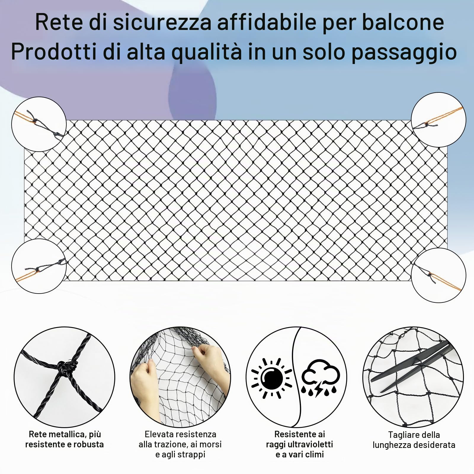 Rete Gatti Balcone, Rete Metallica Rinforzata 8x3m, Robusta e Resistente ai Morsi, Resistente agli Agenti Atmosferici, Rete Anti-Piccioni, Include Accessori per l'Installazione (Nero)