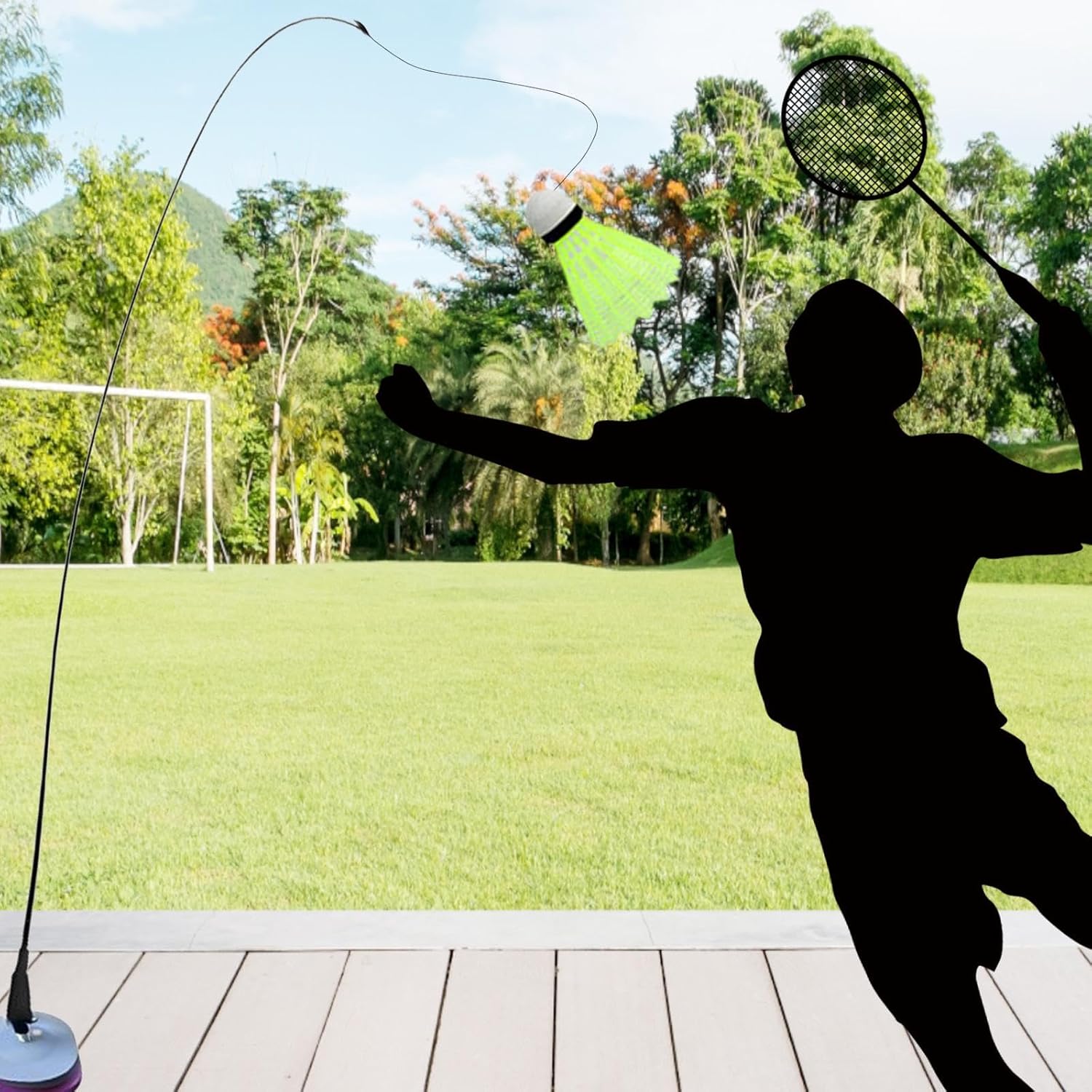 Badminton Training Kit Badminton Self Training Tool Easily Store Sole Practice Trainer Aid for Indoor Exerciser Outdoor, 4m 2 Rackets