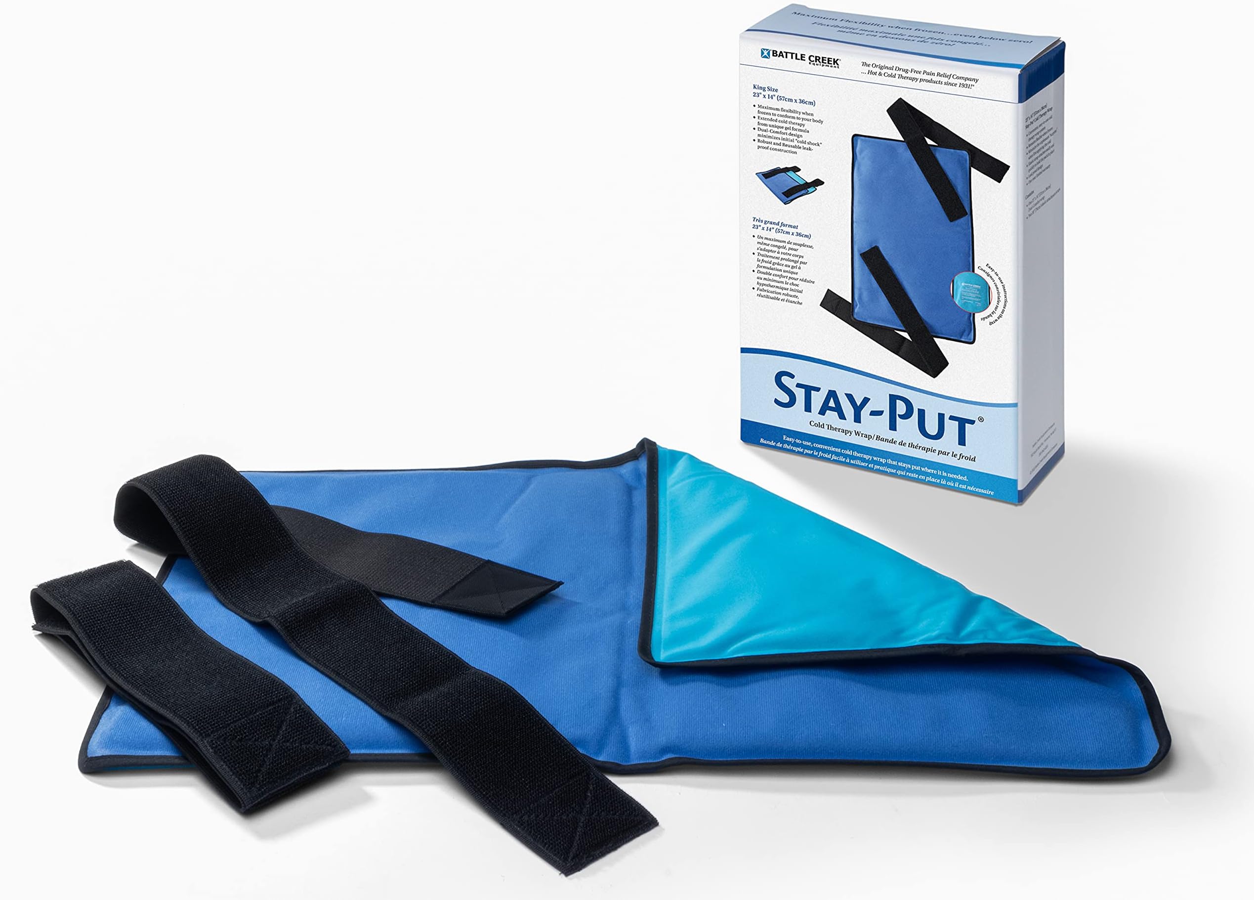 Stay-Put® Cold Therapy Wrap King (23” x 14”) – Reusable Ice Packs with Straps, Cold Pack Compress for Back, Hip, and Thigh Pain Relief