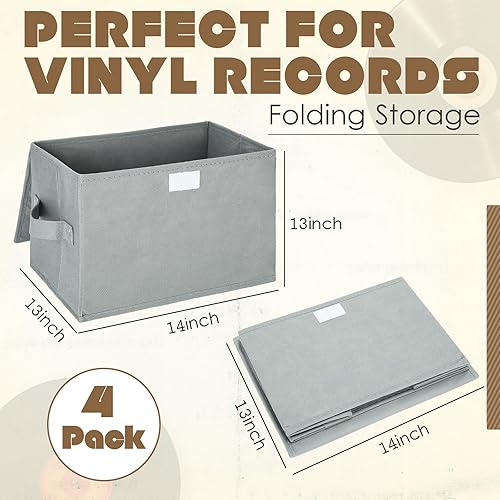 Miniatura 2 de Paquete de 4 cajas de almacenamiento de discos de vinilo, organizador de discos LP, caja de almacenamiento de vinilo con tapa, almacenamiento para