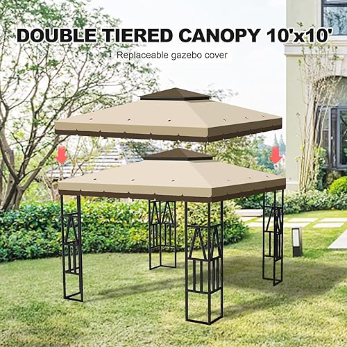 Miniatura 6 de Homegroove Cubierta superior de repuesto para kiosco de 10 x 10 pies, cubierta de techo de doble nivel para barbacoa al aire libre, patio, jardín y