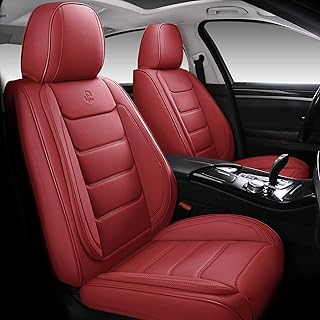 Full Coverage Faux Leather Car Seat Covers Full Set,Automotive Seat Covers for Cars,SUVs Pick-up Truck, Car Seat Cushion, Wine Red Seat Covers for 5 Seats