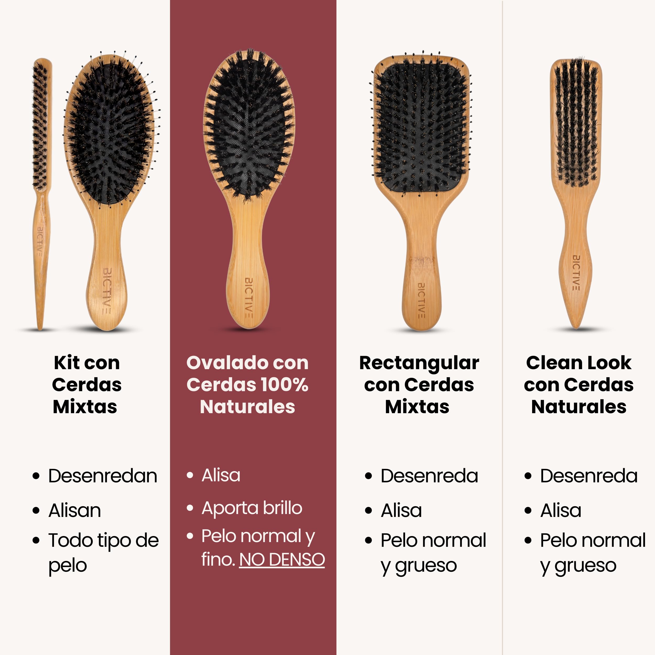 Cepillo de Cerdas de Jabali Largas Naturales para Cabello Normal y Fino. Cepillo Pelo Antirotura, Alisador, Clean Look, Cepillo Cerdas Naturales para Mujer, Hombre y Niños. Peine Jabalí