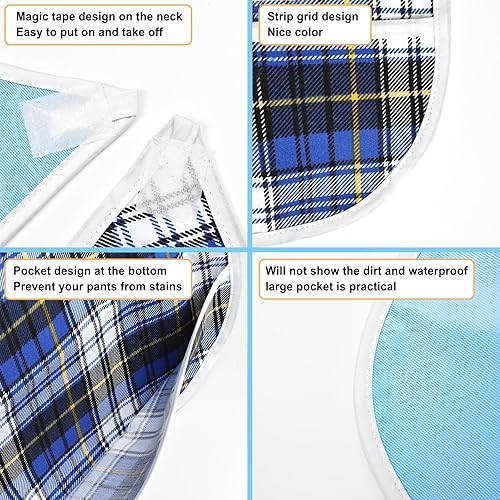 Miniatura 12 de Baberos para adultos, protector de ropa impermeable con atrapador de migas, baberos de comedor reutilizables para ancianos, hombres y mujeres Azul,