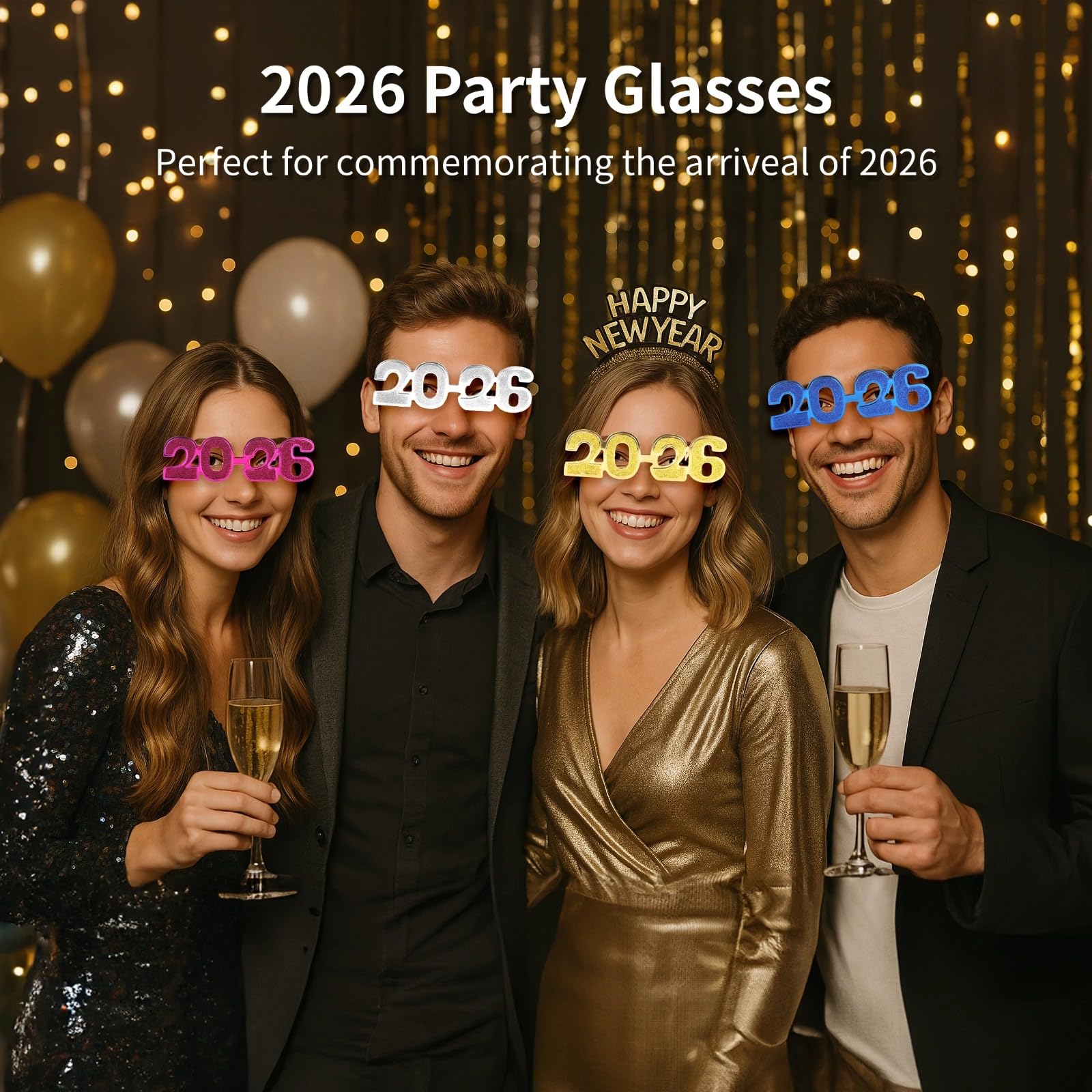 16 occhiali da festa 2026, con scritta "Happy New Year", per bomboniere, oggetti di scena fotografici in policarbonato leggero, divertente regalo per le vacanze