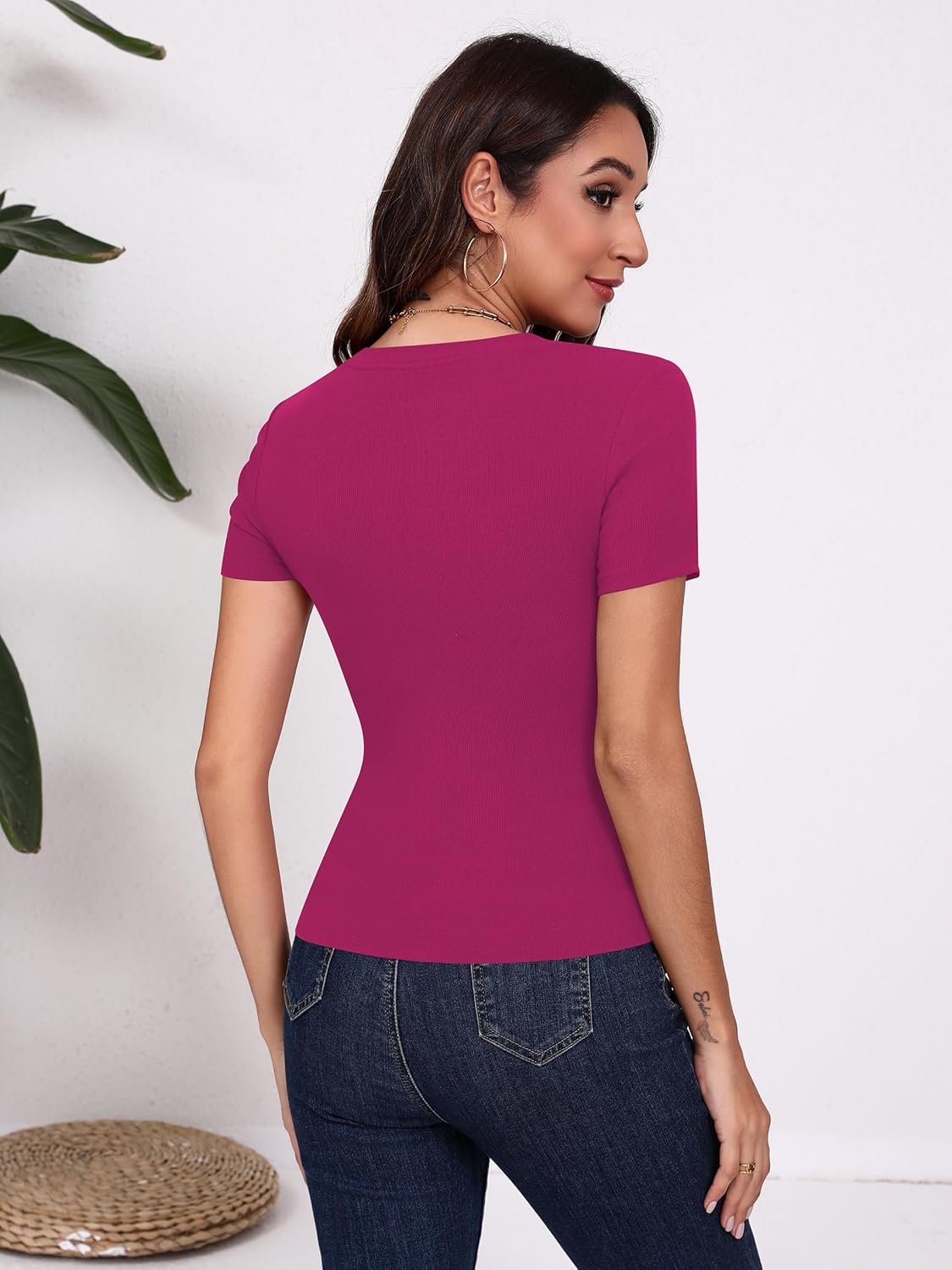 Missufe Women's Crew Neck Short Sleeve Ribbed Knit Slim Fit Summer Casual Basic T Shirt Crop Top 2025 Trendy Y2k Outfits - Image 4