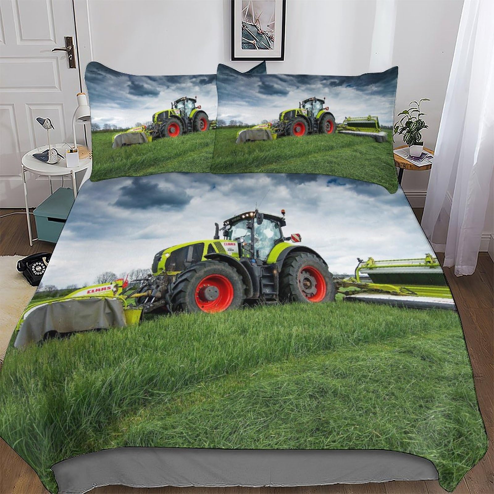 Pazzk Girls Tractor Bedding Set For Boys Adults Comforter Cover Soft Duvet Cover Room Decor Bedspread Cover 2 Pcs Set Hypoallergenic Microfiber Poly Cotton Quilt Cover Single (135X200cm)