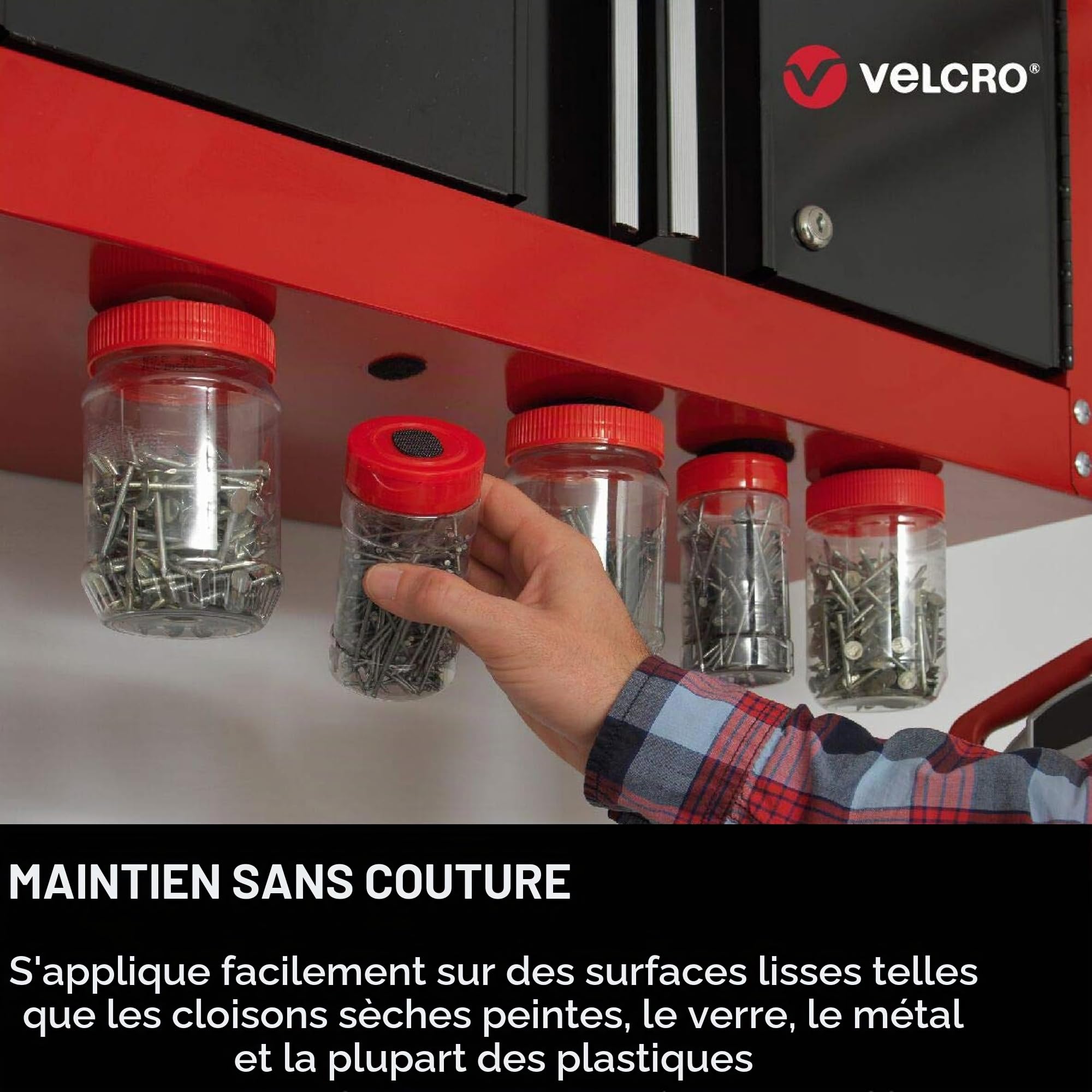 VELCRO Brand Ruban auto-agrippant extra-fin et discret, Noir 50mm x 5m | Ruban VELCRO adhésif extra-fin, haute résistance et découpable, pour des fixations affleurantes