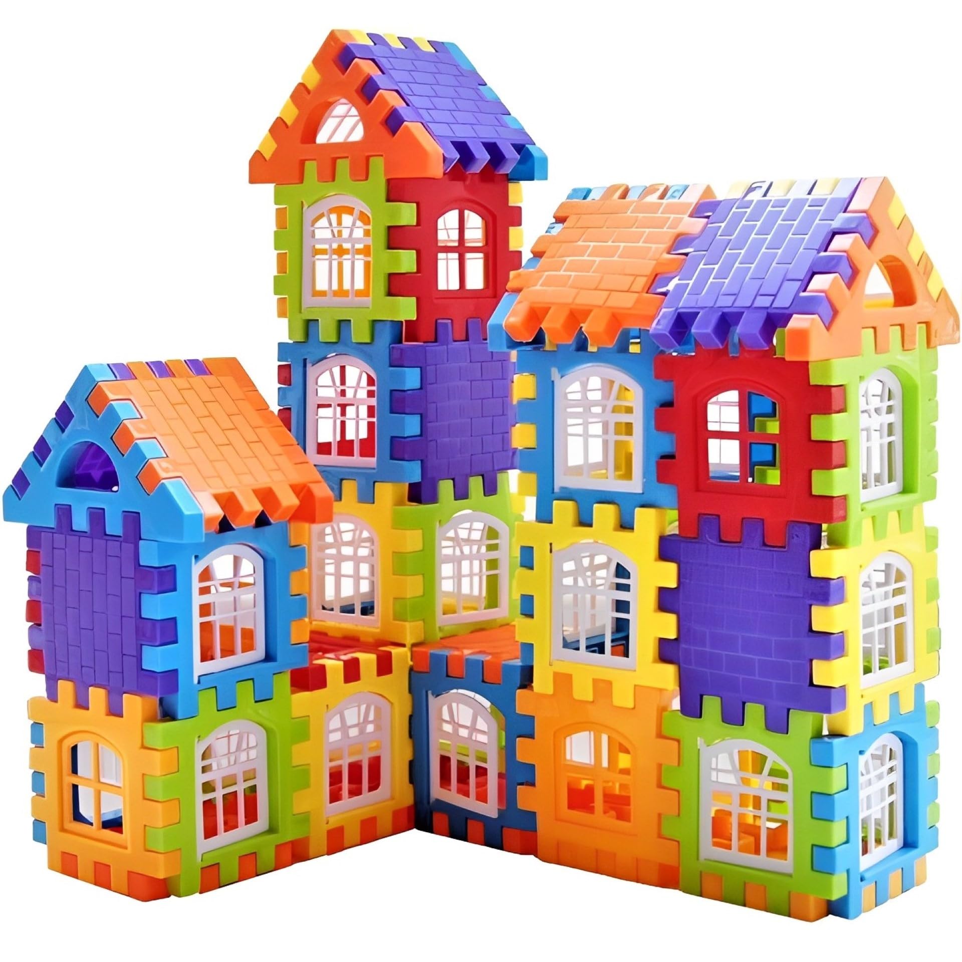 TODDLER'S BUDDY Building Blocks House Construction Set, Interlocking Educational Toy, Multi-Colour Blocks (Big House Block, 52, Piece)-picture-10