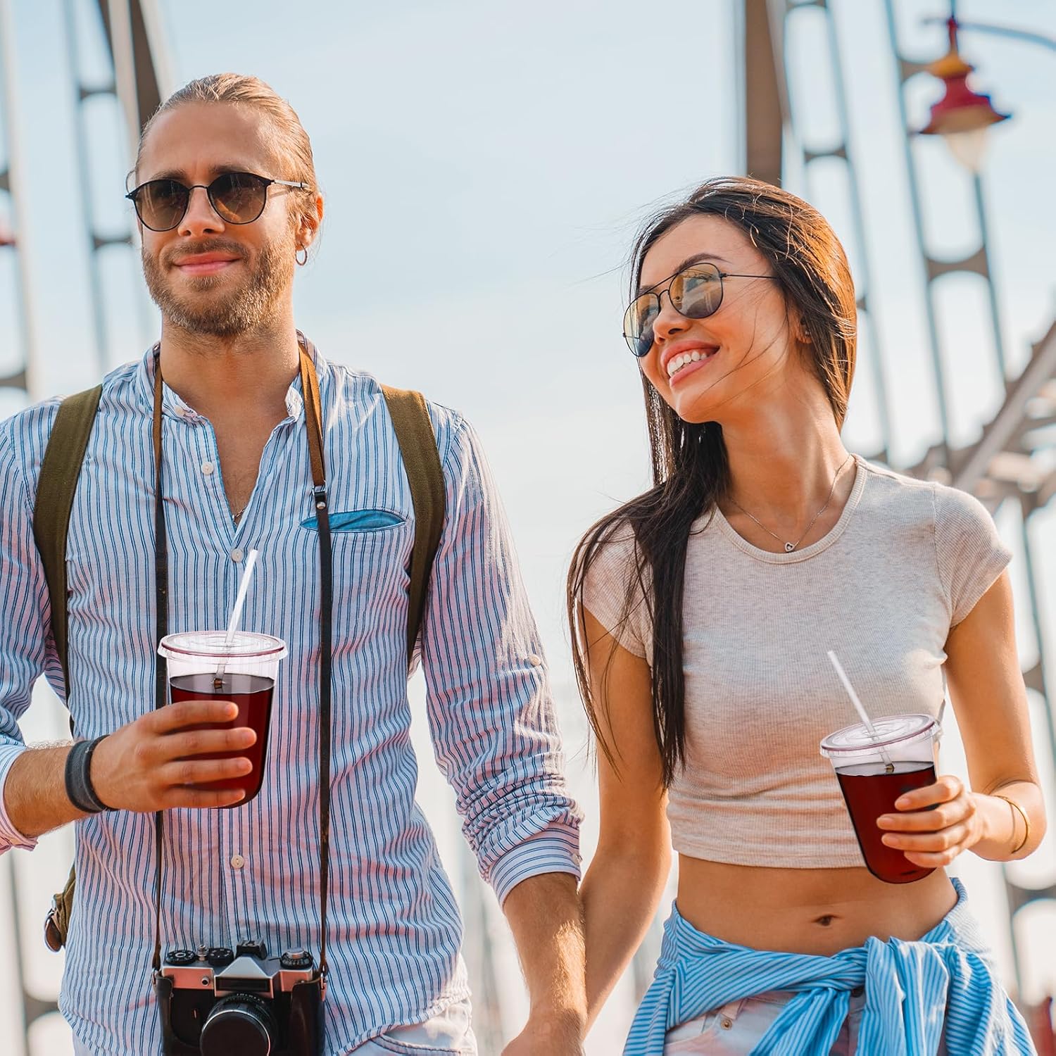 50 Sets Disposable Stemless Glasses with Flat Lids and Straws,PET Drinking Cups,Clear Plastic Coffee Cup for Iced Coffee, Smoothie, Cold Beverage, Drink Shop Christmas Party Supply (Pink, 16oz) - Image 6