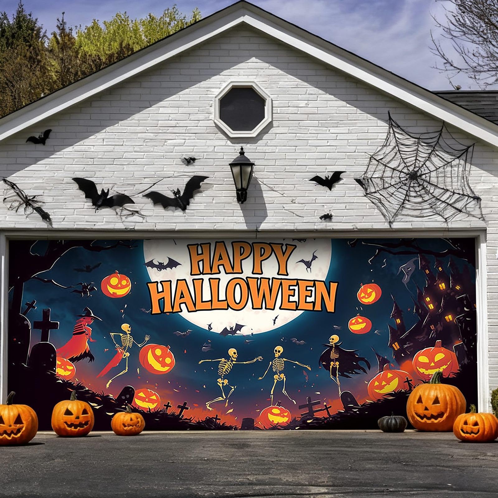 Letreros de Halloween para puerta de garaje grande al aire libre con murciélagos calabazas y para fiesta de patio delantero aterrador