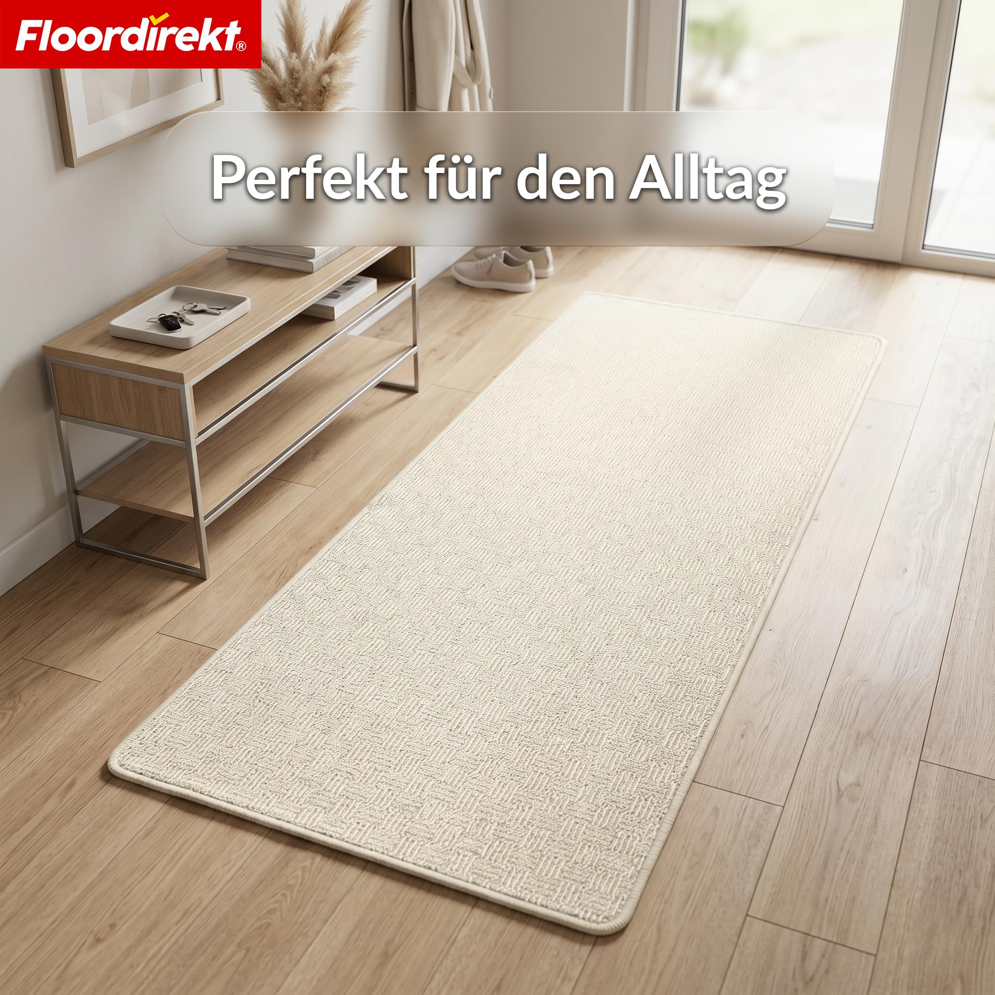 Floordirekt Chodnik dywanowy Monaco kremowy, 80 x 300 cm, chodnik do kuchni, przedpokoju i salonu, z drobnymi pętelkami, antypoślizgowy i antystatyczny, chodnik kuchenny, do przedpokoju