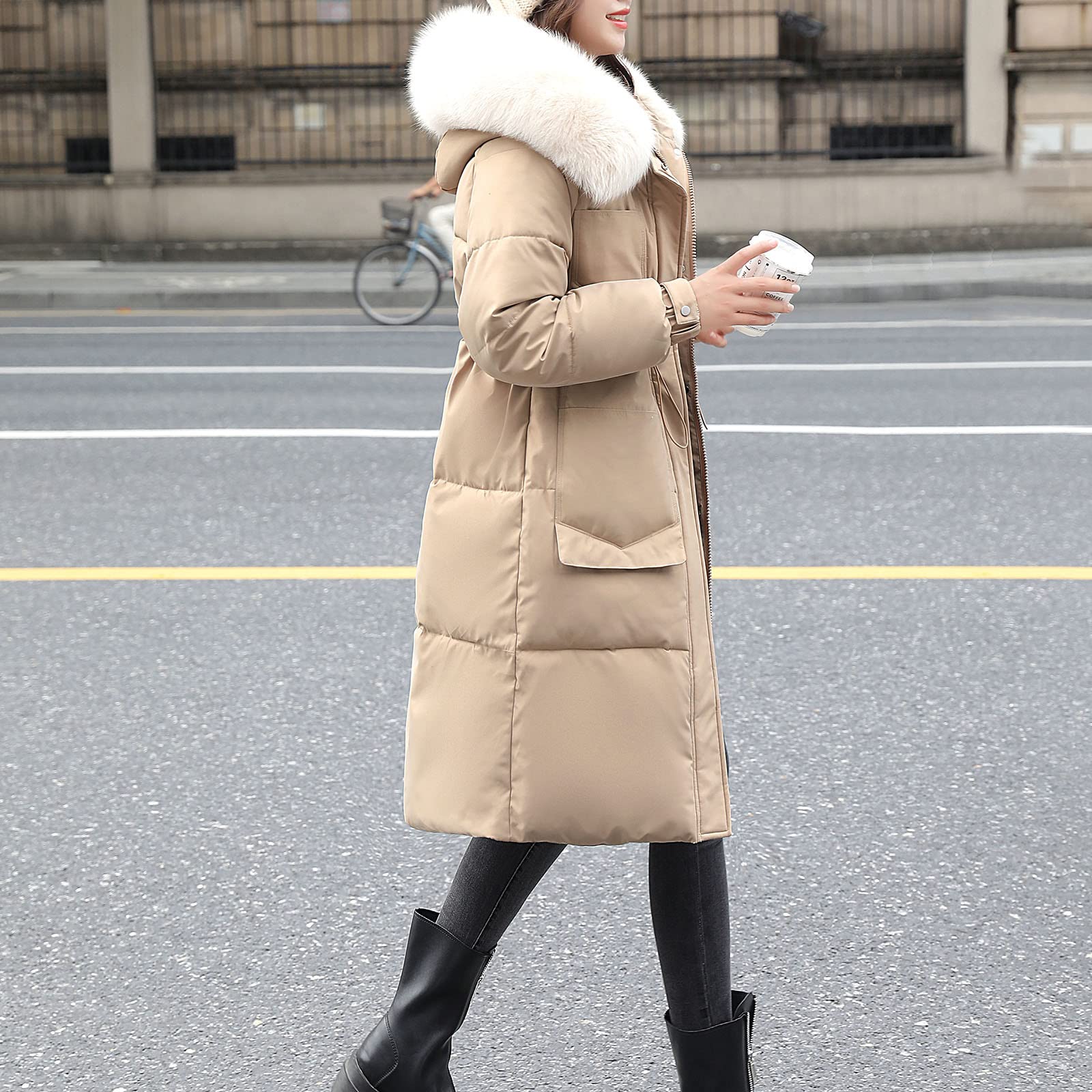 Abrigo largo de invierno para mujer con pelo, parka larga, abrigo de piel sintética, cuello con capucha, cálido, forrado, cortavientos, para exterior, longitud hasta la rodilla, M - XXL