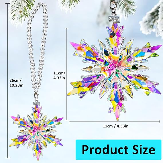 2025 Annual Edition Snowflake Crystal Christmas Ornaments, Beautiful Elegant Star Ornaments for Christmas Tree, Unique Colorful Sparkly Ornament