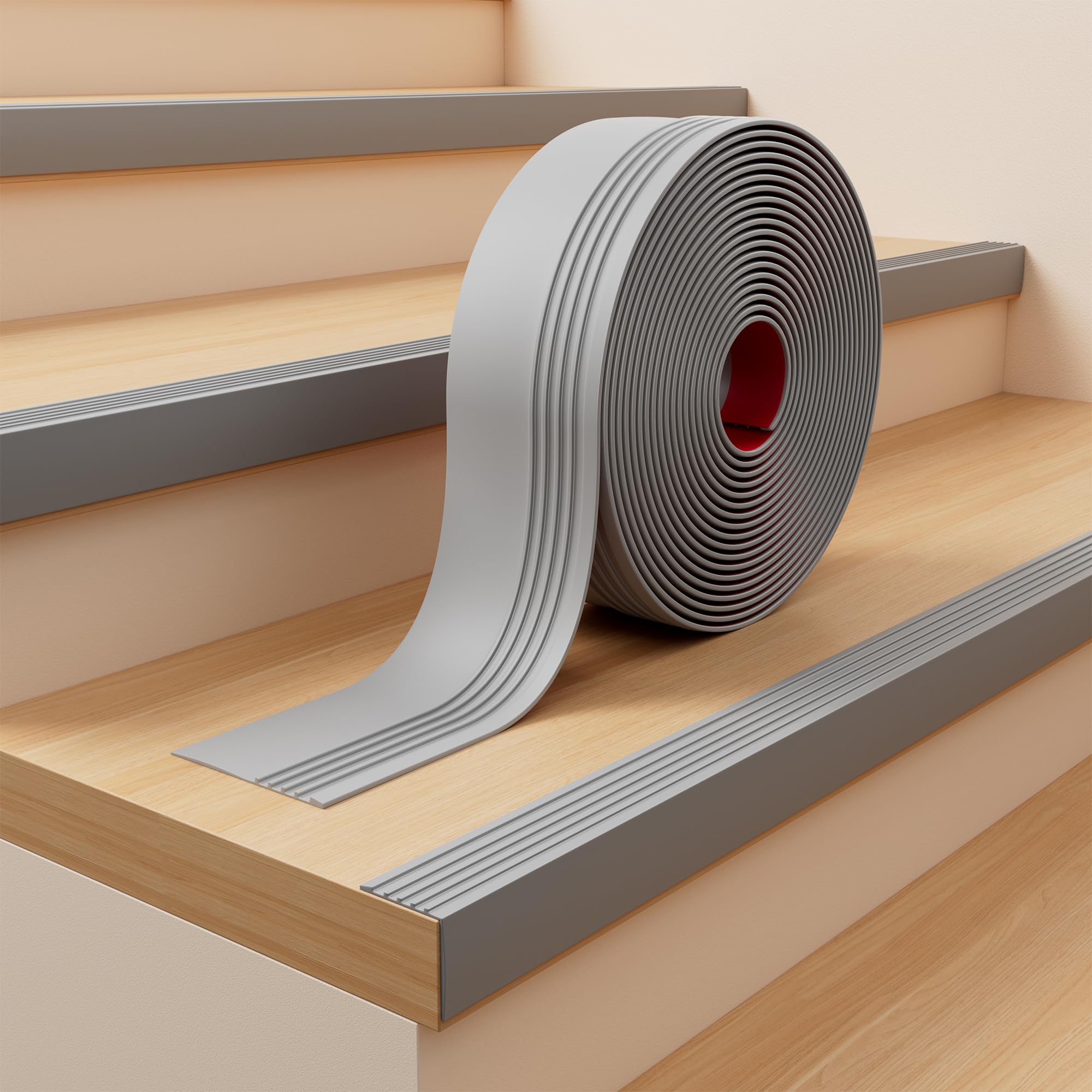 INMOZATA Stair Anti Slip Nosing，3M Vinyl Stair Edge Trim Non-Slip Self Adhesive Staircase Step Edge Protector Flexible Rubber Treads Edge Trim for Outdoor Indoor Stair(Grey)