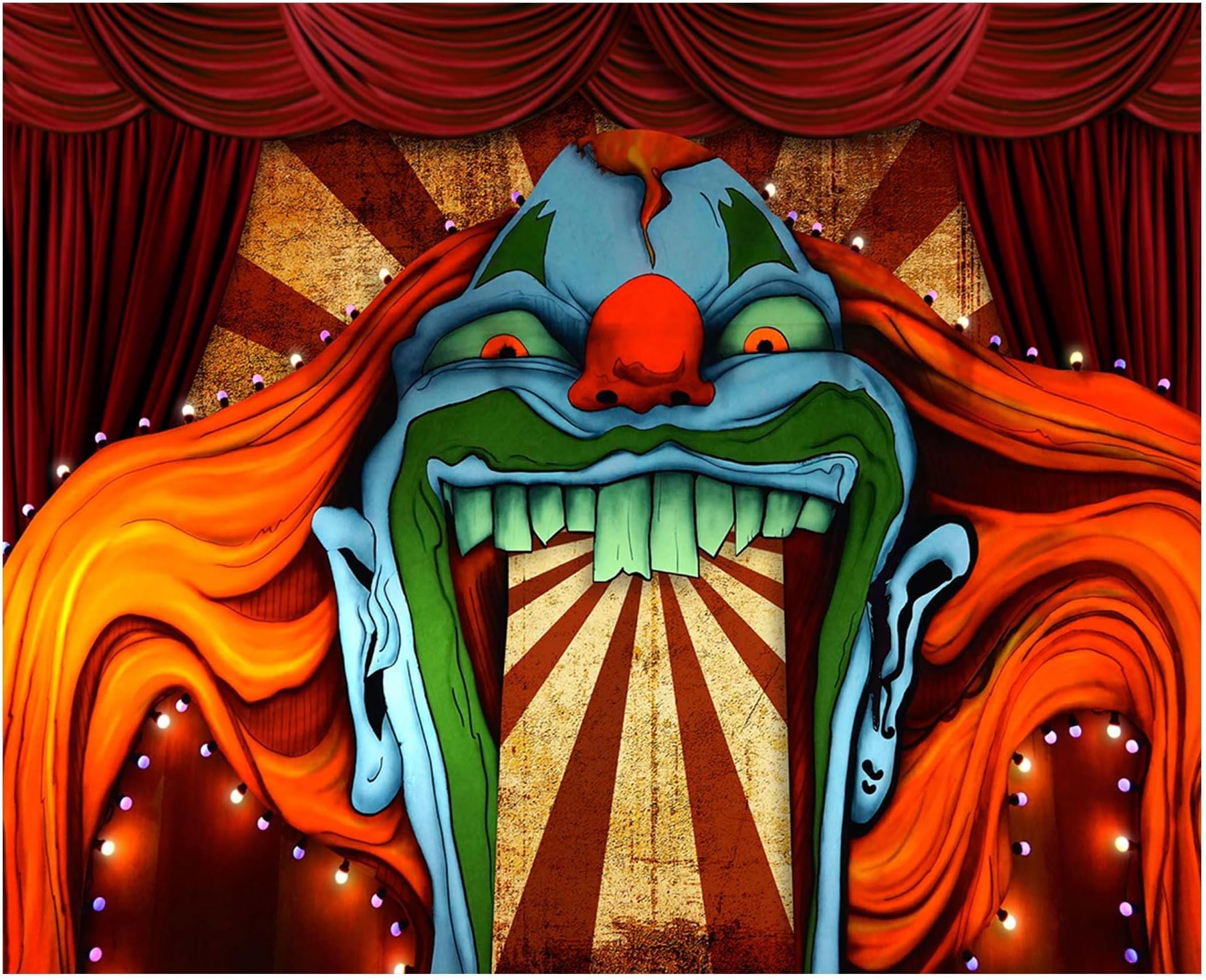Funnytree10x8ft Horror Circus Theme Halloween Backdrop for Photography Giant Evil Clown Hallomas Birthday Party Background Scary Grove Vampire Baby Cake Table Decor Banner Photobooth Studio Props