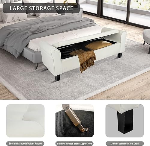Miniatura 6 de Babion Banco de almacenamiento para el extremo de la cama, banco otomano de almacenamiento con botones copetudos, 51 pulgadas, banco de