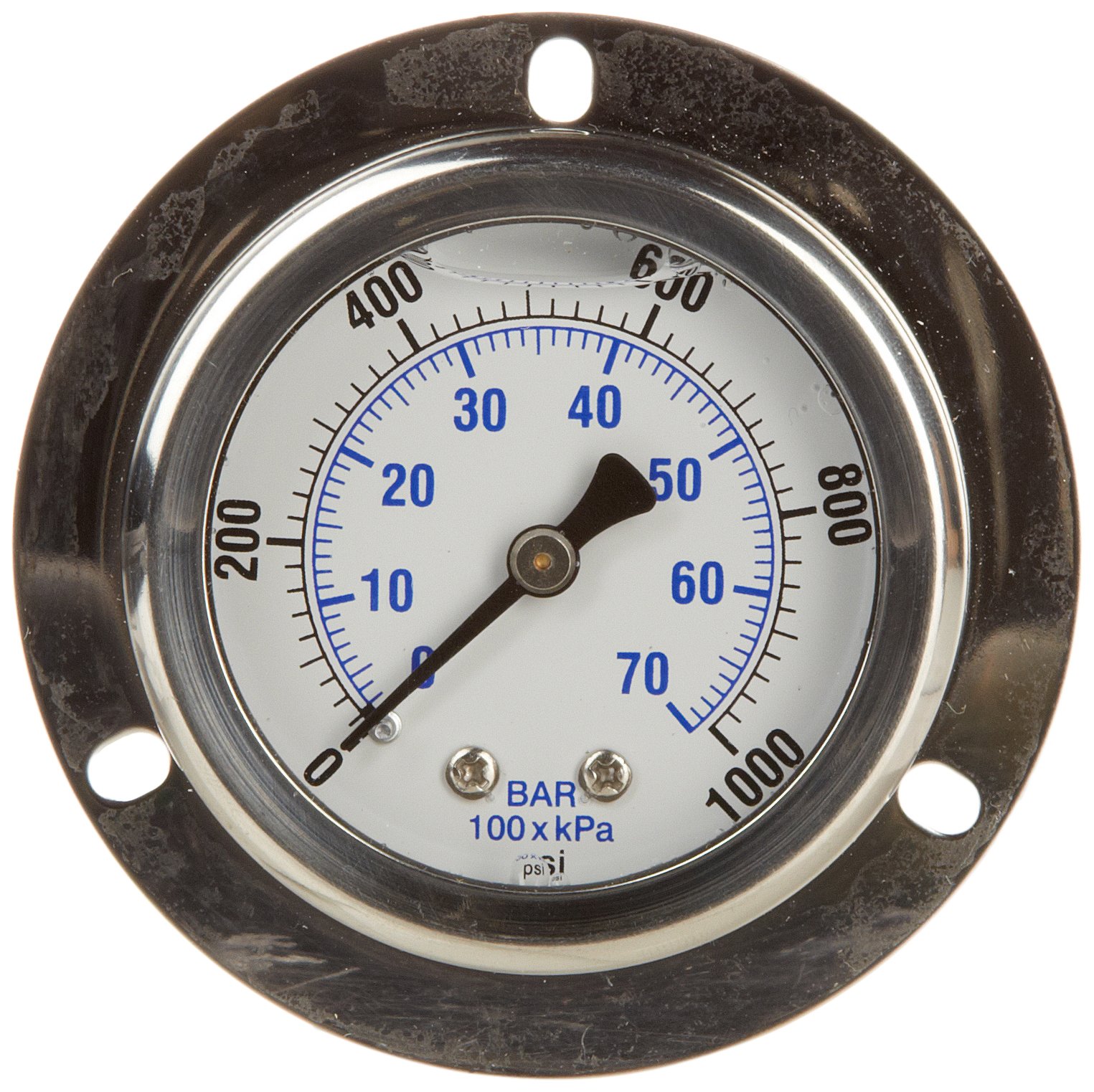 PIC Gauge 101D-204K Dry Filled Utility Bottom Mount Pressure Gauge With Black Steel Case, Chrome Bezel, Plastic Lens, 2\" Dial Size, 1/4\" Male NPT Connection Size, 0/600 Psi Range